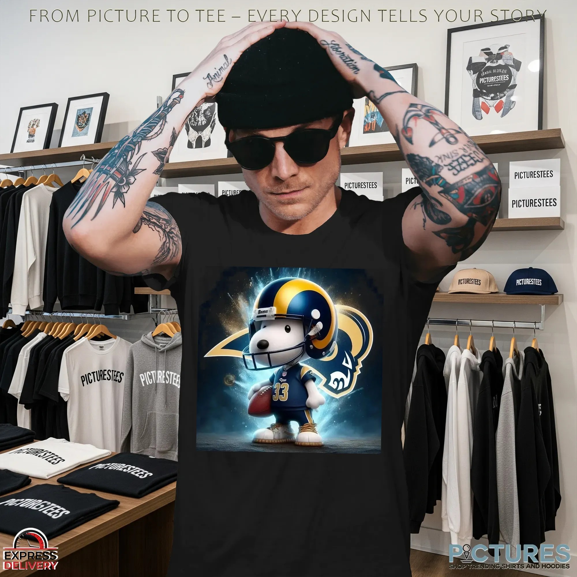 Snoopy x Los Angeles Rams Fan Art NFL Football Crossover T Shirt