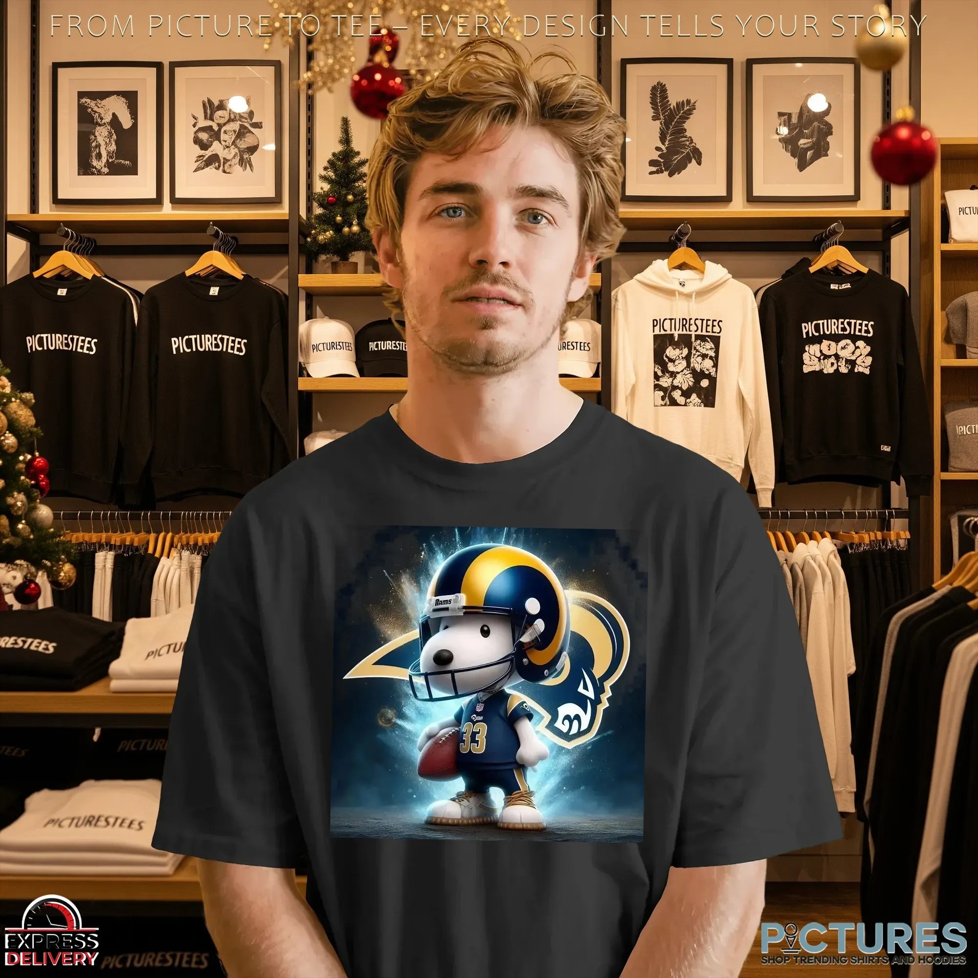 Snoopy x Los Angeles Rams Fan Art NFL Football Crossover T Shirt