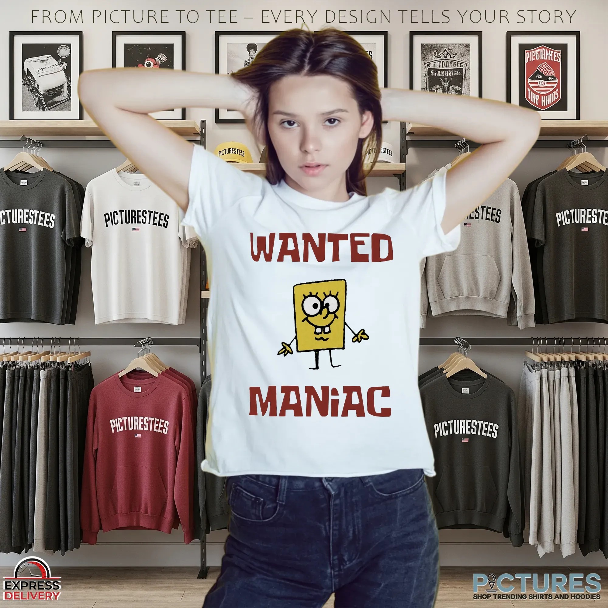 Spongebob Wanted Maniac Cartoon Parody T Shirt