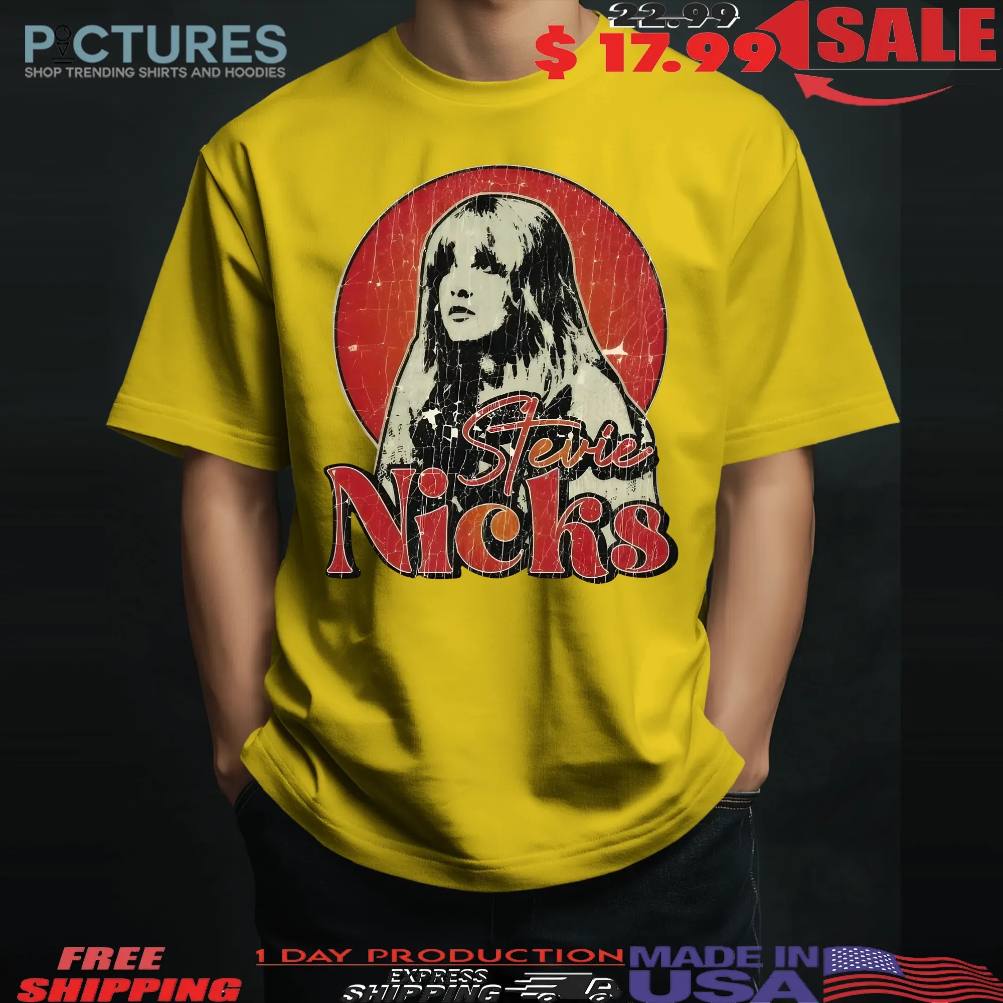 Stevie Nicks Rock Music Vintage Retro Cracked Effect Graphic Concert T Shirt