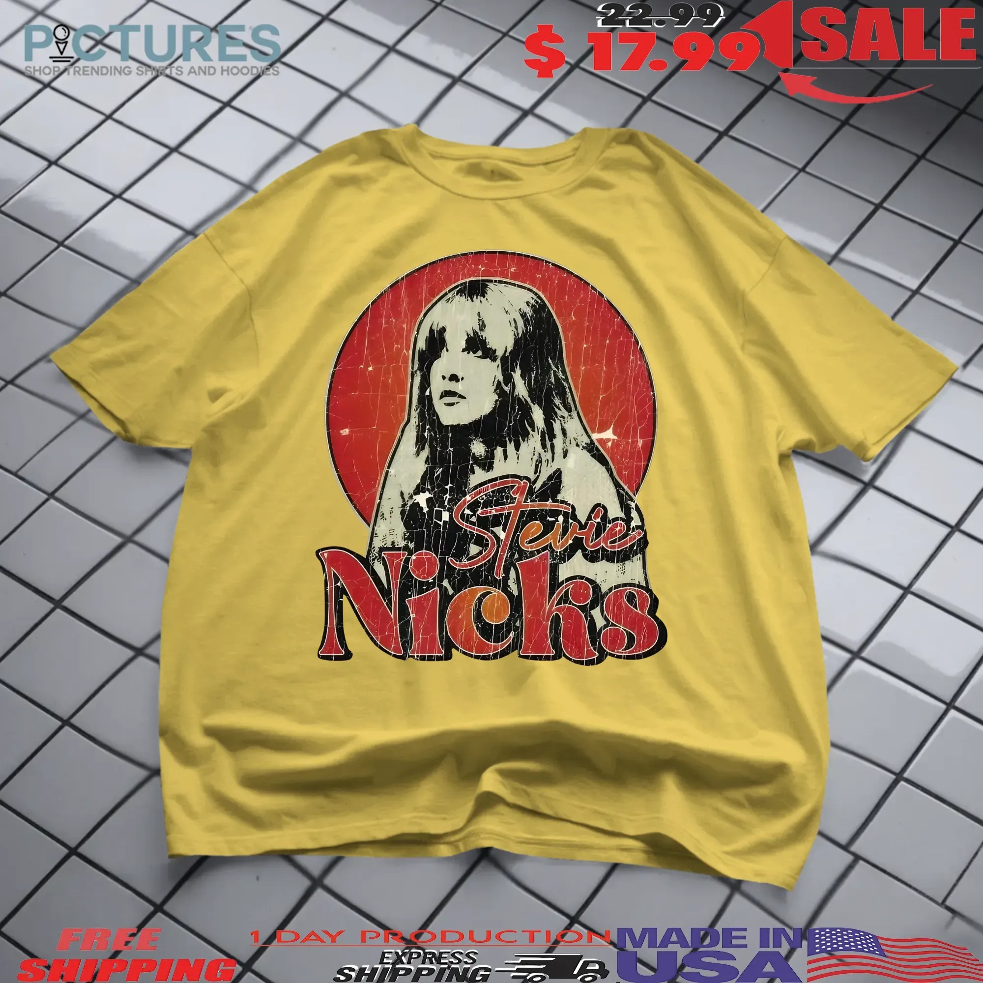 Stevie Nicks Rock Music Vintage Retro Cracked Effect Graphic Concert T Shirt