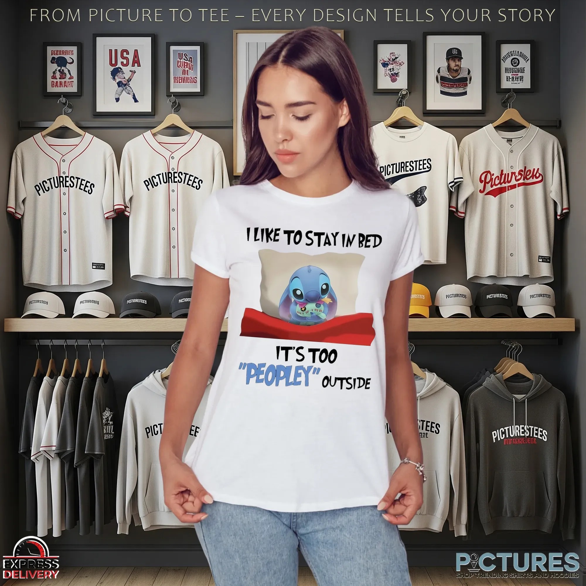 Stitch I Like To Stay In Bed It's Too Peopley Outside Lazy T Shirt