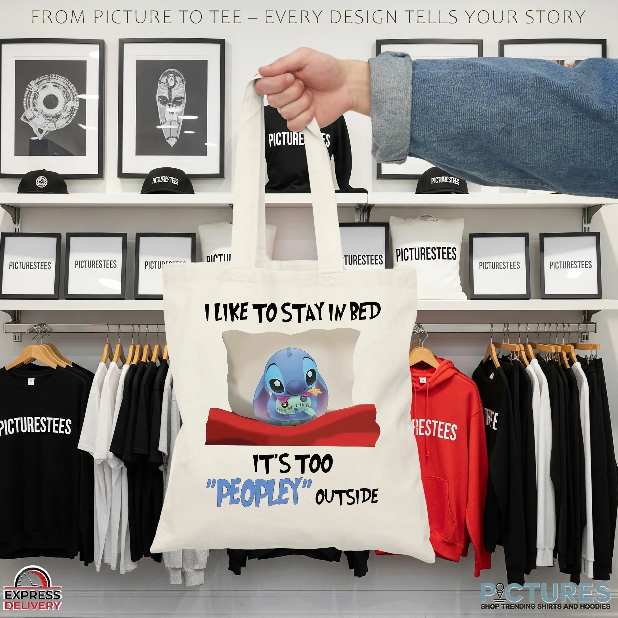 Stitch I Like To Stay In Bed It's Too Peopley Outside Lazy T Shirt