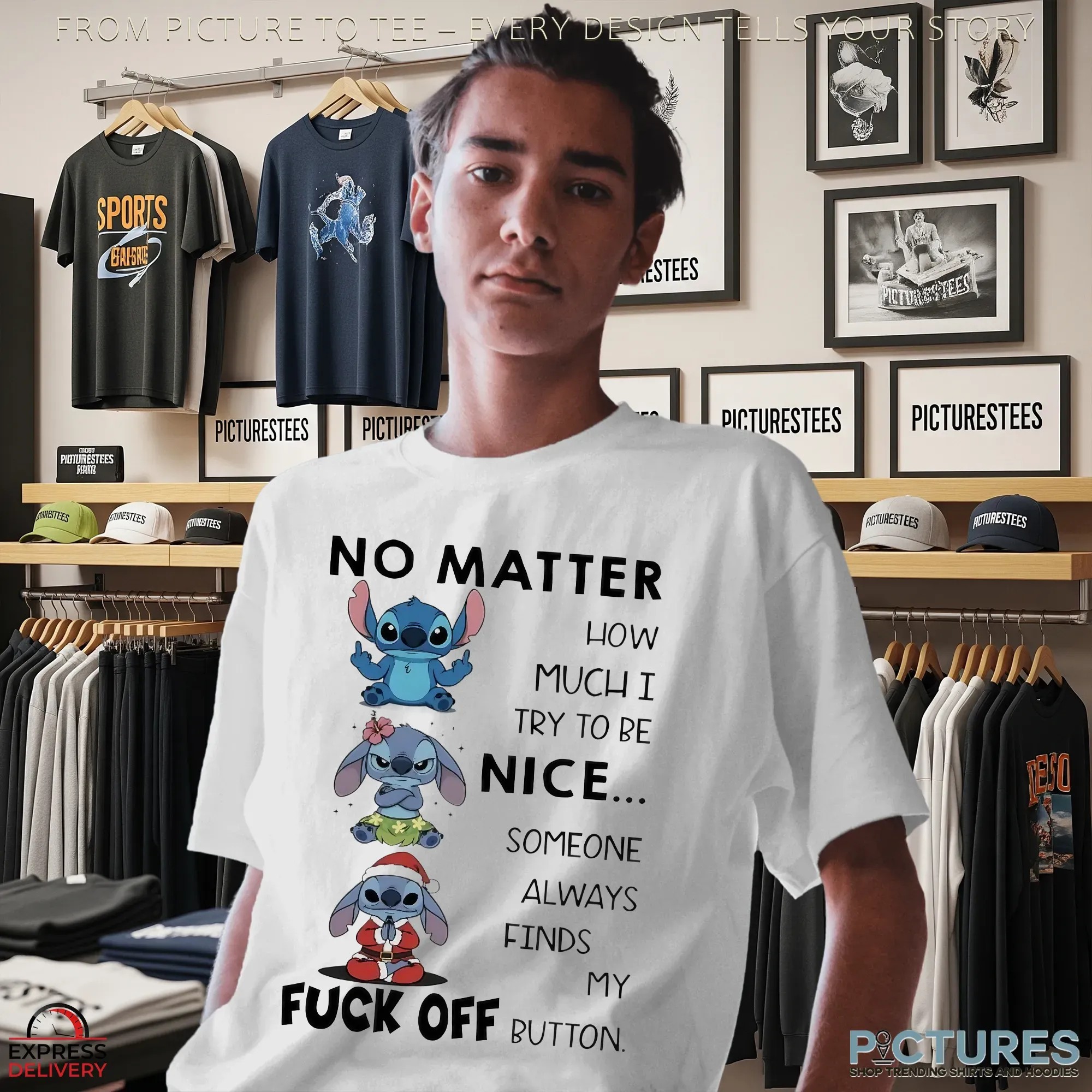 Stitch No Matter How Much I Try To Be Nice Someone Always Finds My Fuck Off Button Meme T Shirt