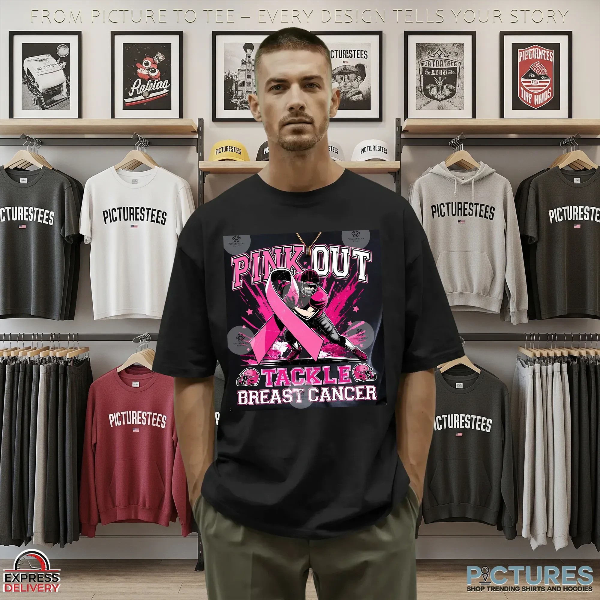 Tackle Breast Cancer Png Bundle, Pink Out Breast Cancer, Pink Ribbon, Fight Breast Cancer Warrior, In October We Wear Pink Shirt