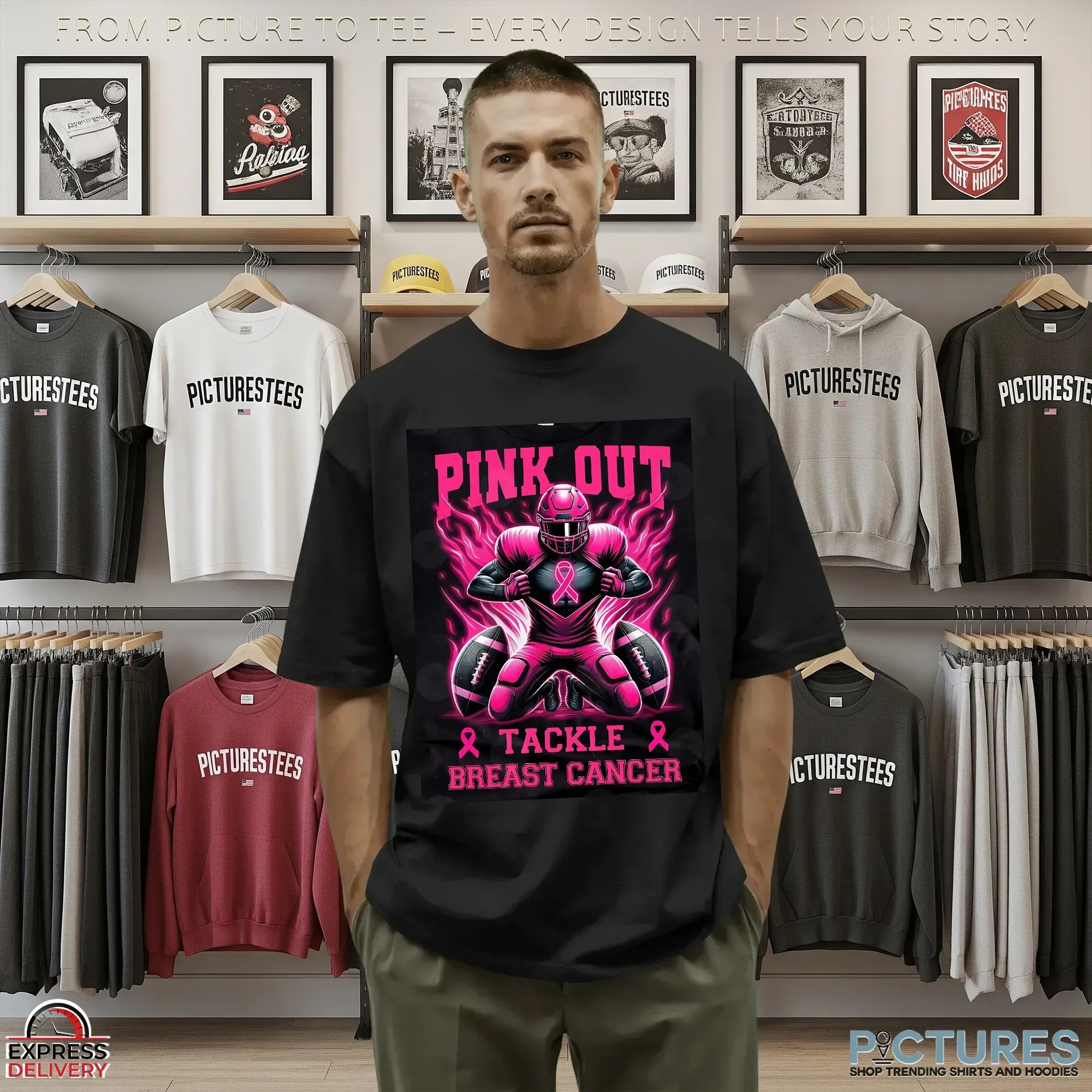 Tackle Breast Cancer Png Bundle, Pink Out Breast Cancer, Pink Ribbon, Fight Breast Cancer Warrior, In October We Wear Pink T-Shirts