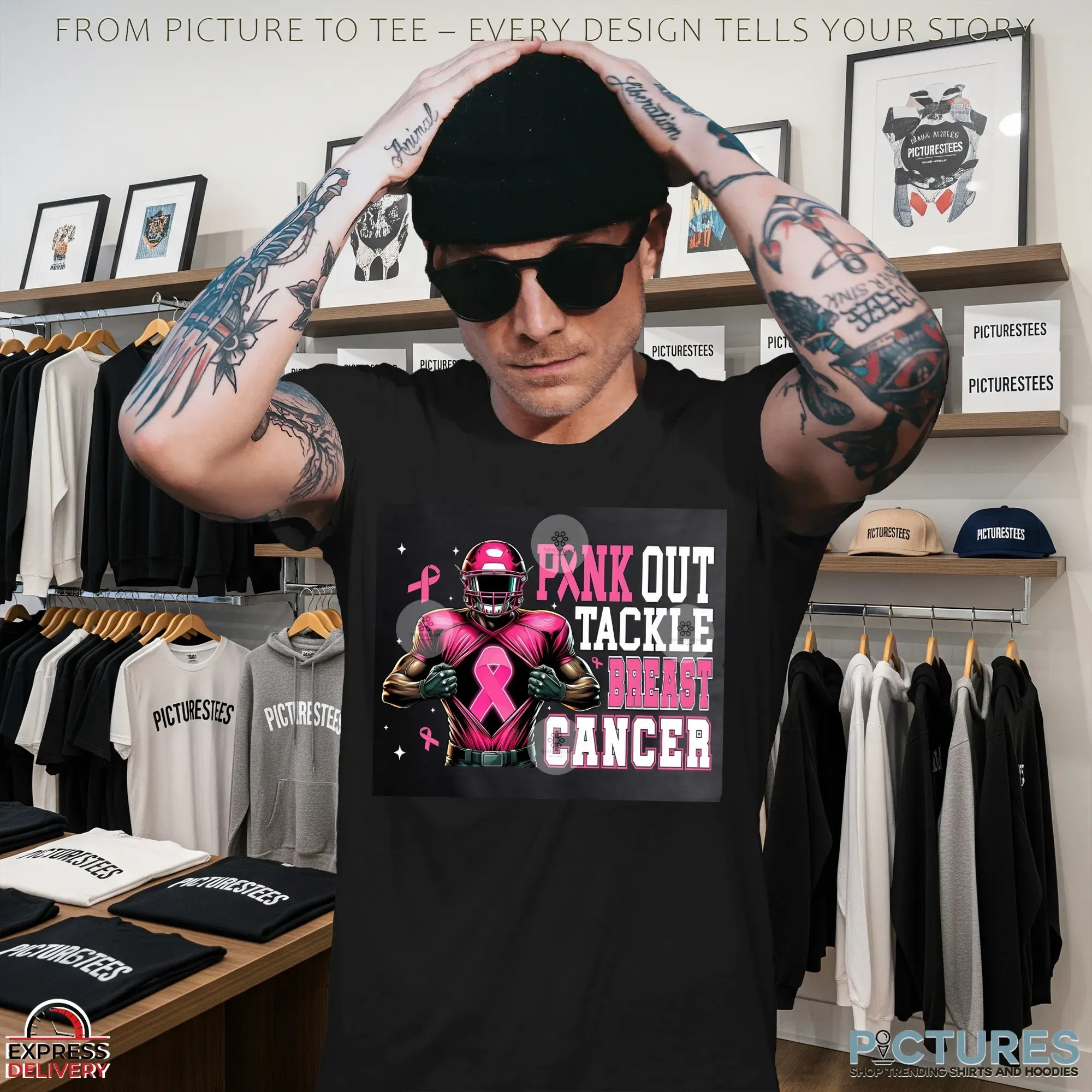Tackle Breast Cancer Png Bundle, Pink Out Breast Cancer, Pink Ribbon, Fight Breast Cancer Warrior, In October We Wear Pink T Shirt