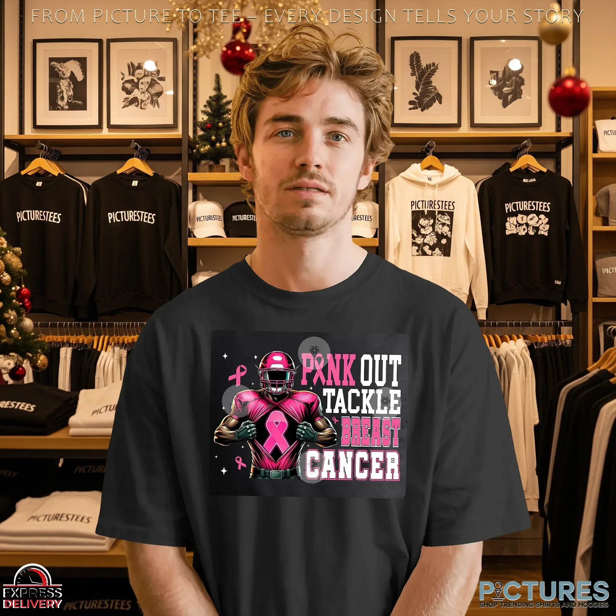 Tackle Breast Cancer Png Bundle, Pink Out Breast Cancer, Pink Ribbon, Fight Breast Cancer Warrior, In October We Wear Pink T Shirt