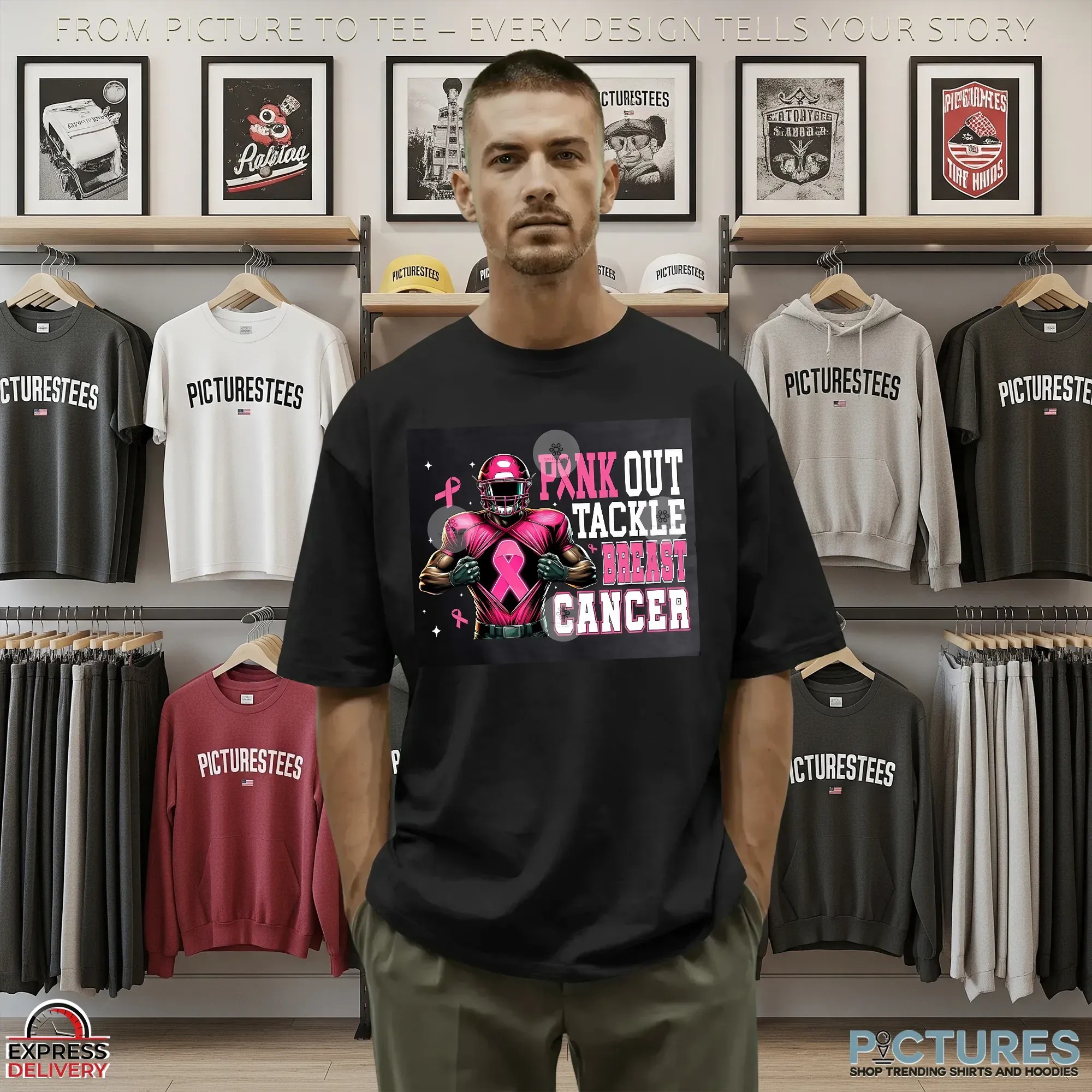 Tackle Breast Cancer Png Bundle, Pink Out Breast Cancer, Pink Ribbon, Fight Breast Cancer Warrior, In October We Wear Pink T Shirt