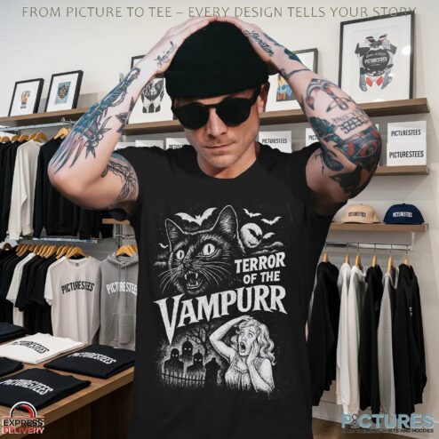 Terror Of The Vampurr Halloween Cat Vintage Movie T Shirt