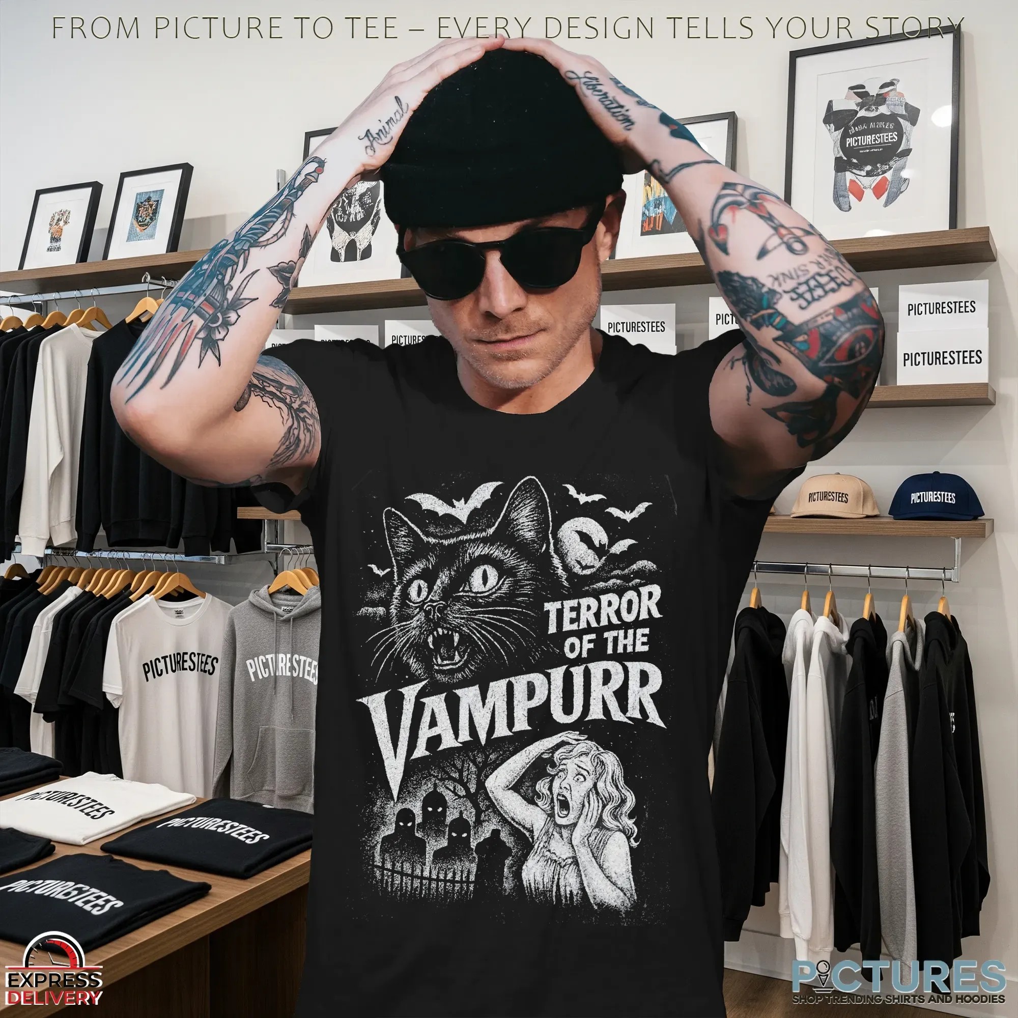 Terror Of The Vampurr Halloween Cat Vintage Movie T Shirt