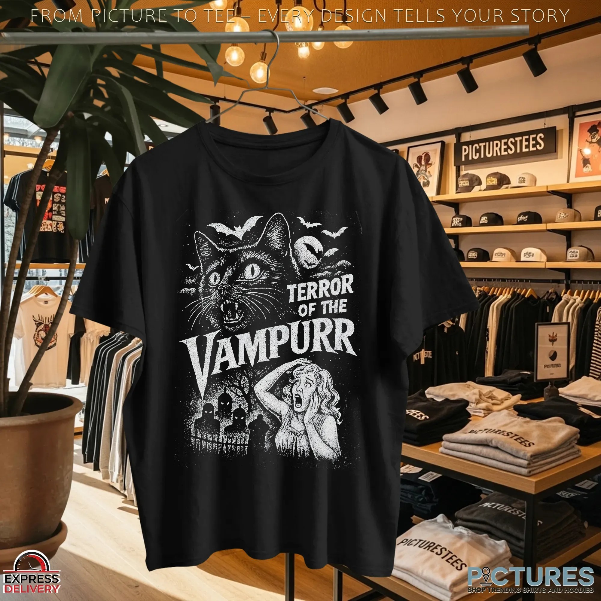 Terror Of The Vampurr Halloween Cat Vintage Movie T Shirt