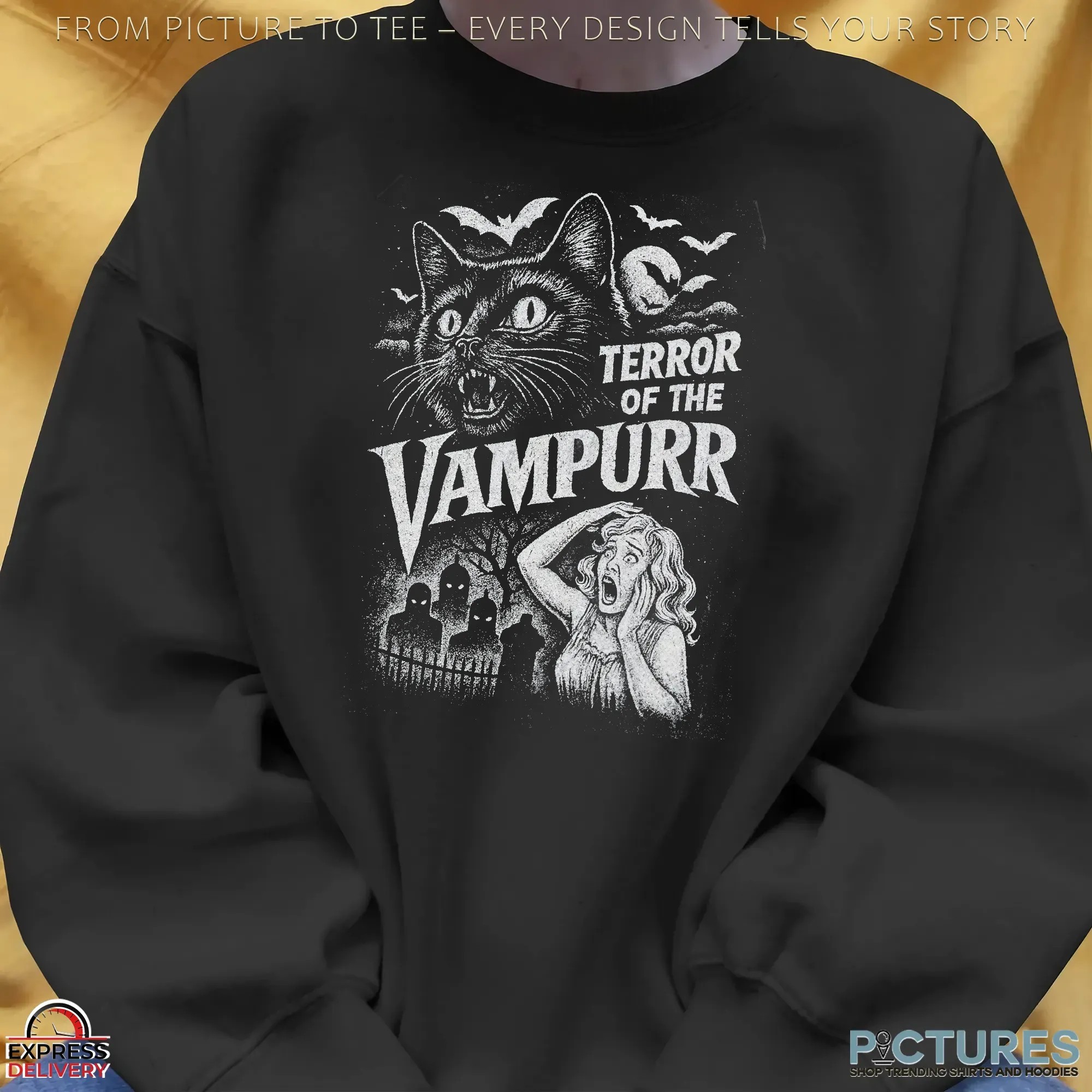 Terror Of The Vampurr Halloween Cat Vintage Movie T Shirt