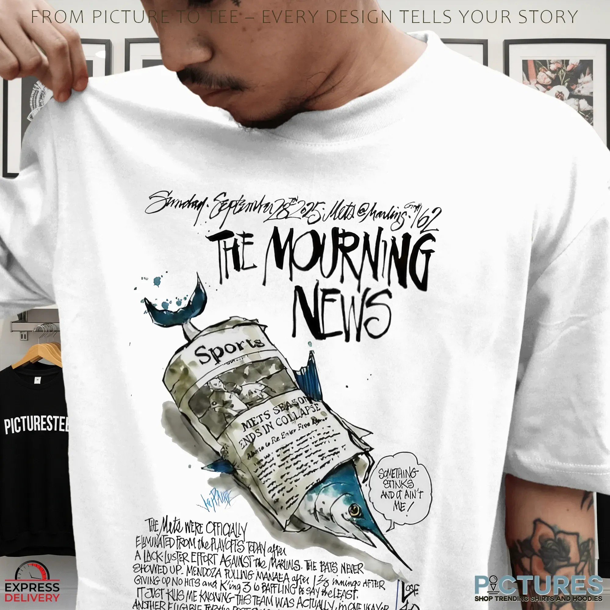 The Mourning News Collapse New York Mets Vs Miami Marlins Baseball Cartoon Graphic 2025 T Shirt