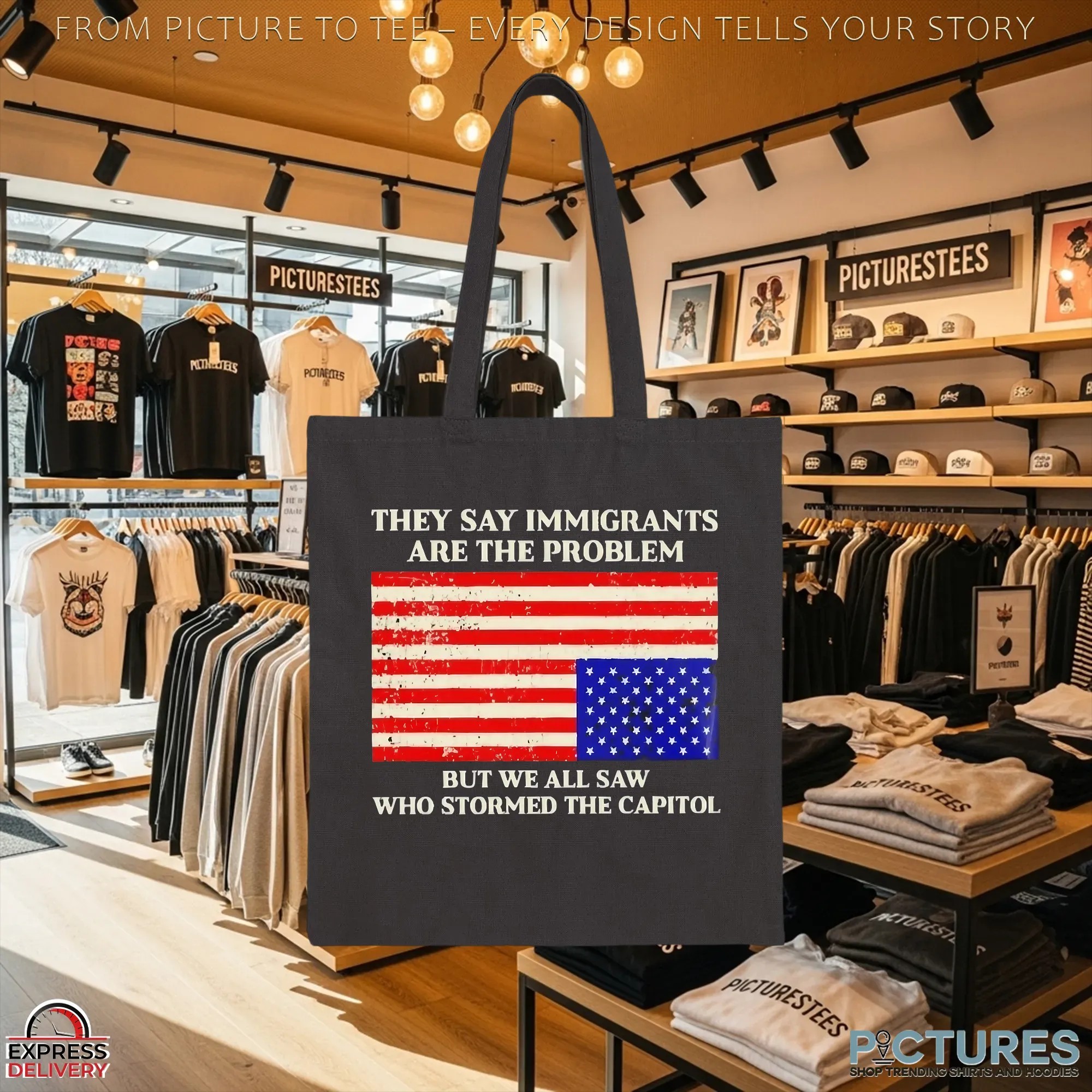 They Say Immigrants Are The Problem But We All Saw Who Stormed The Capitol American Flag T Shirt