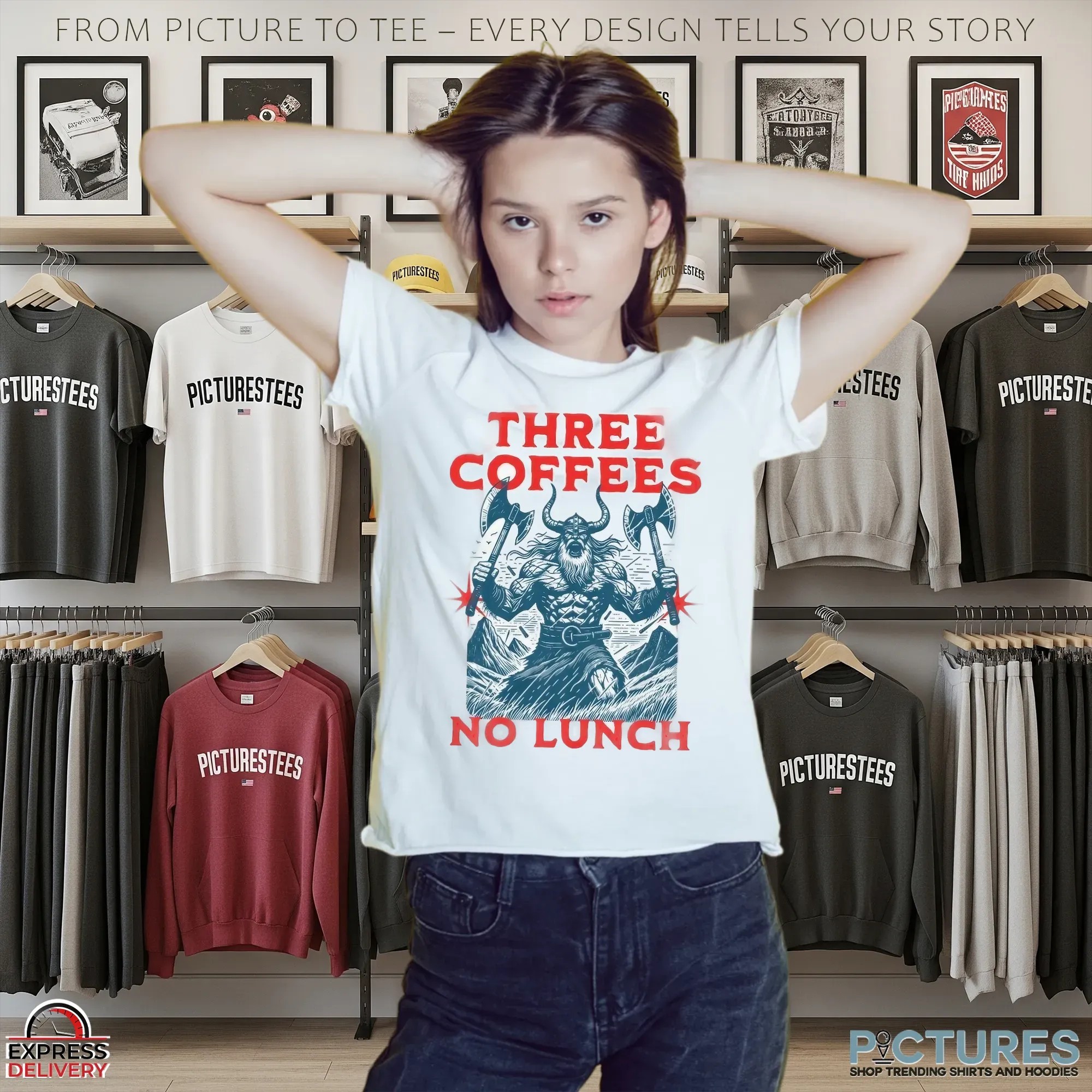 Three Coffees No Lunch Viking Warrior T Shirt