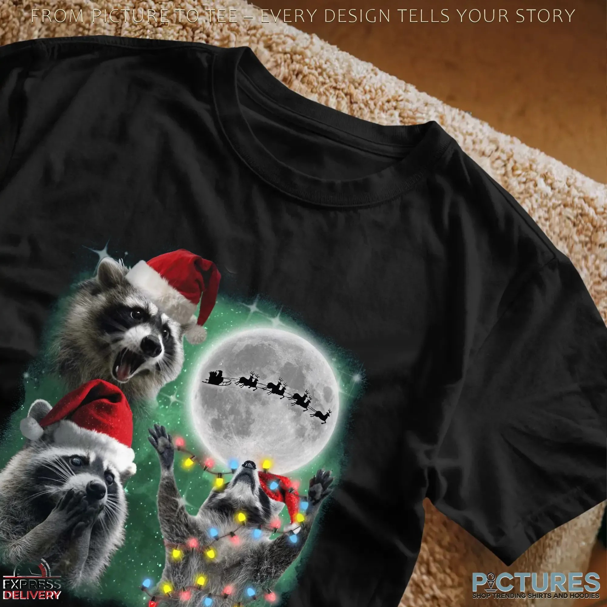 Three Raccoons With The Moon Alpha Wolf Parody Christmas T Shirt