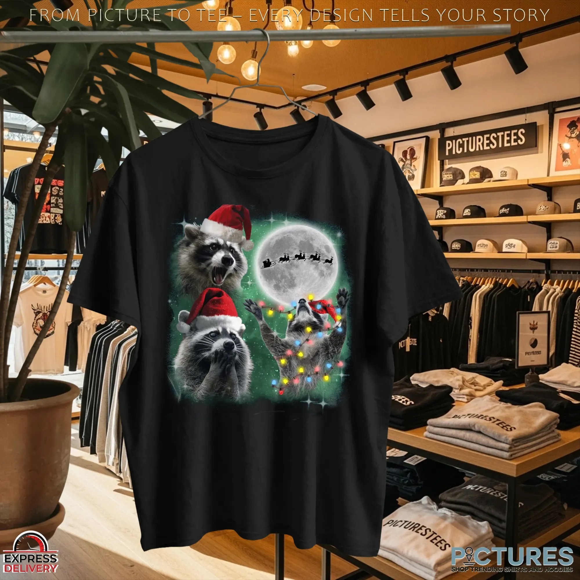 Three Raccoons With The Moon Alpha Wolf Parody Christmas T Shirt