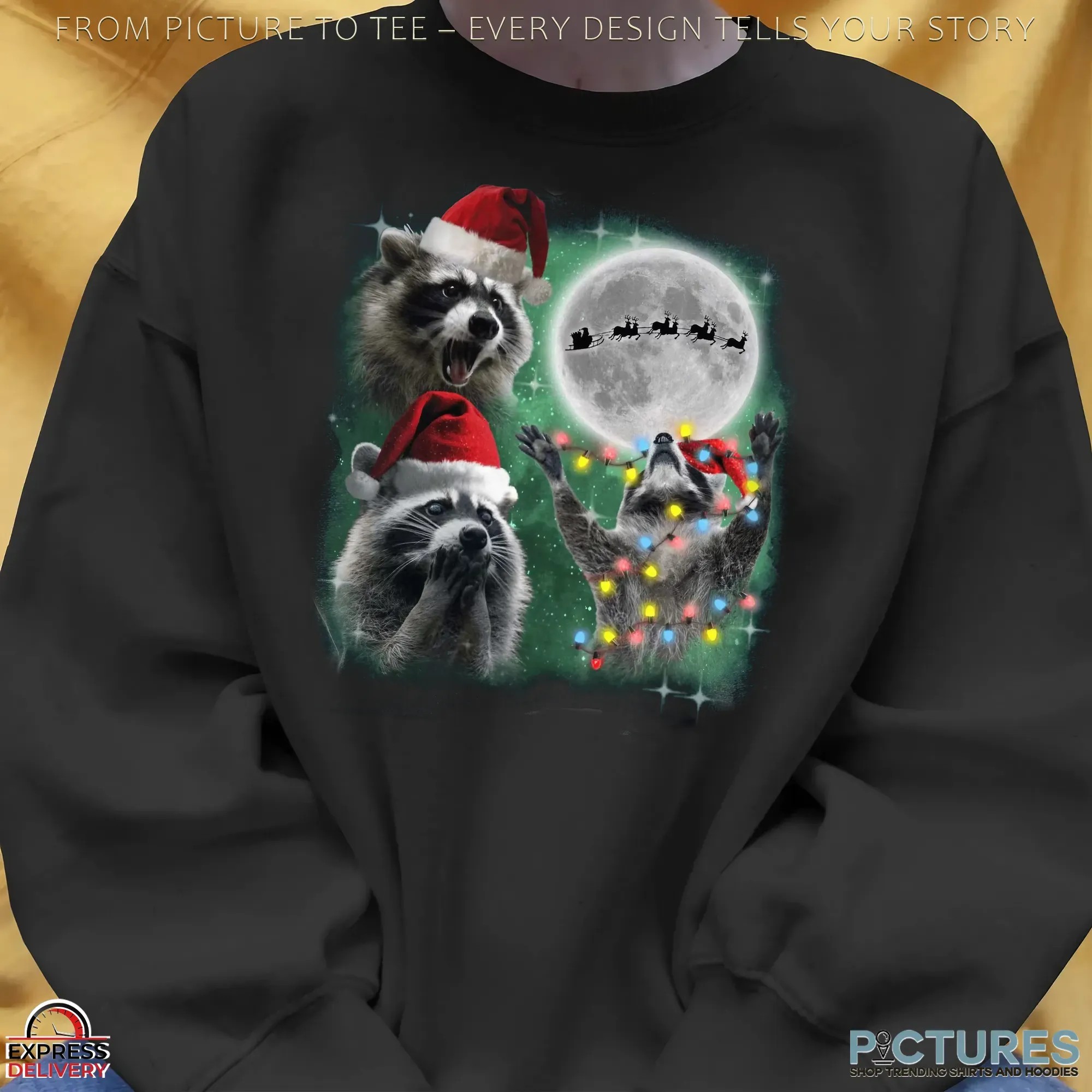 Three Raccoons With The Moon Alpha Wolf Parody Christmas T Shirt
