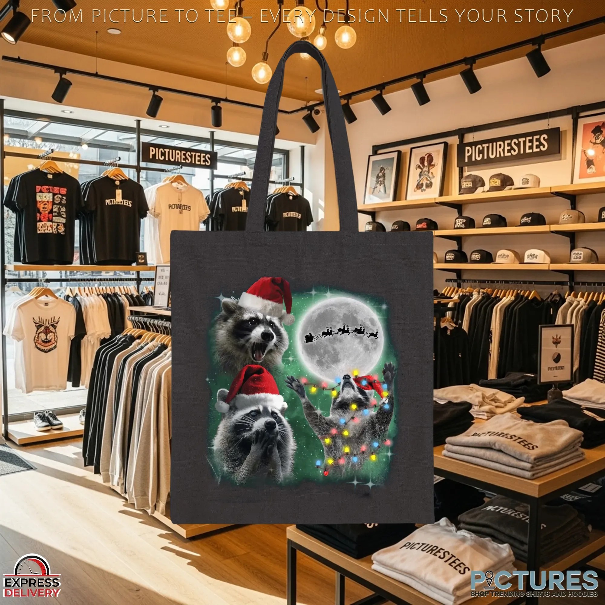 Three Raccoons With The Moon Alpha Wolf Parody Christmas T Shirt