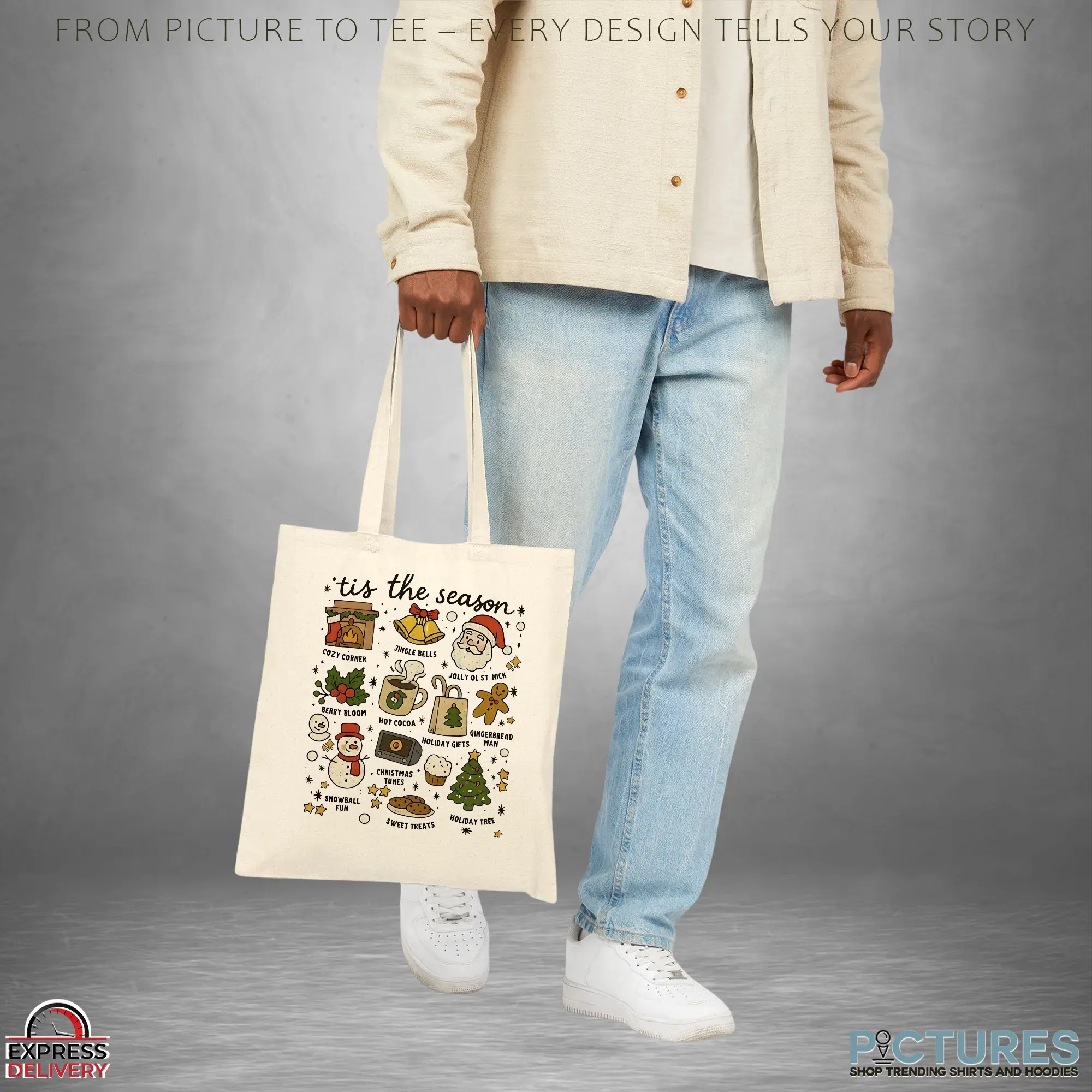Tis the Season Christmas Icons Holiday Treats, Santa, Tree & Winter Festive Graphic T Shirt