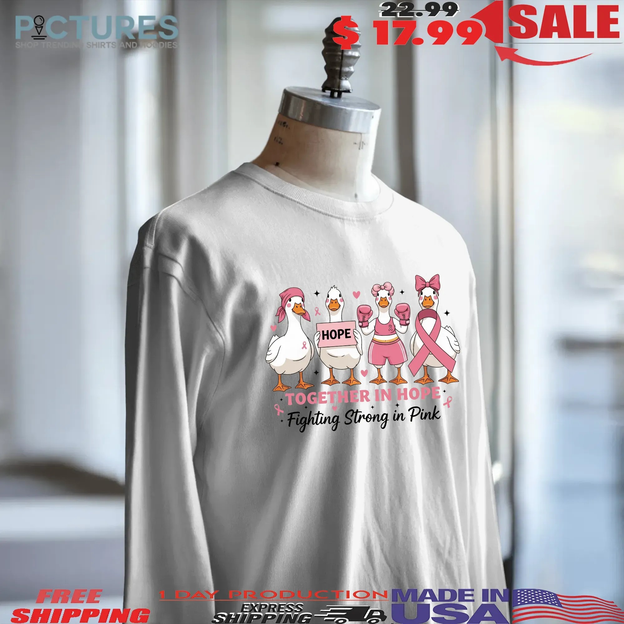 Together in Hope Breast Cancer Awareness, Fighting Strong in Pink Goose Shirt, Support Ribbon Pink October T Shirt