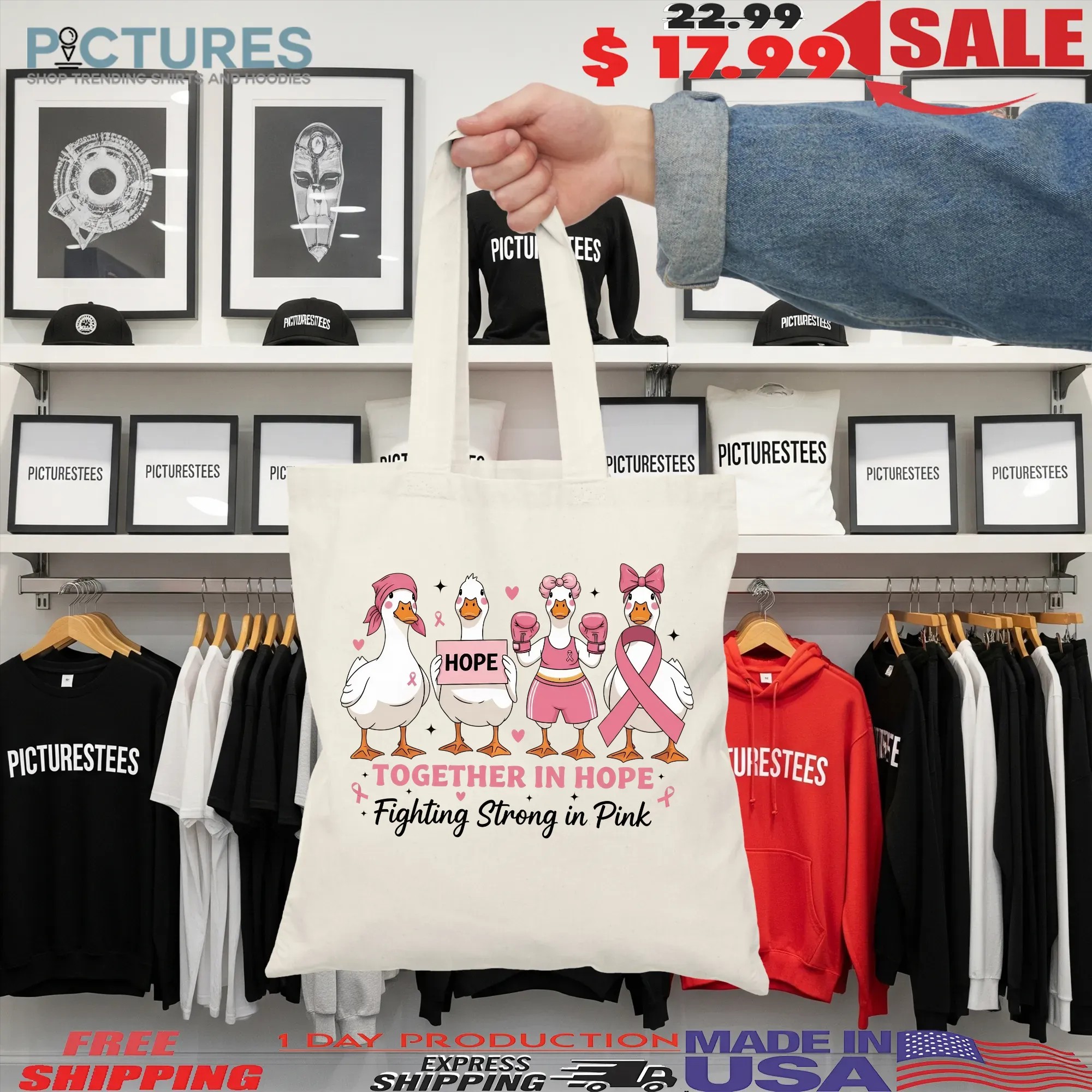Together in Hope Breast Cancer Awareness, Fighting Strong in Pink Goose Shirt, Support Ribbon Pink October T Shirt