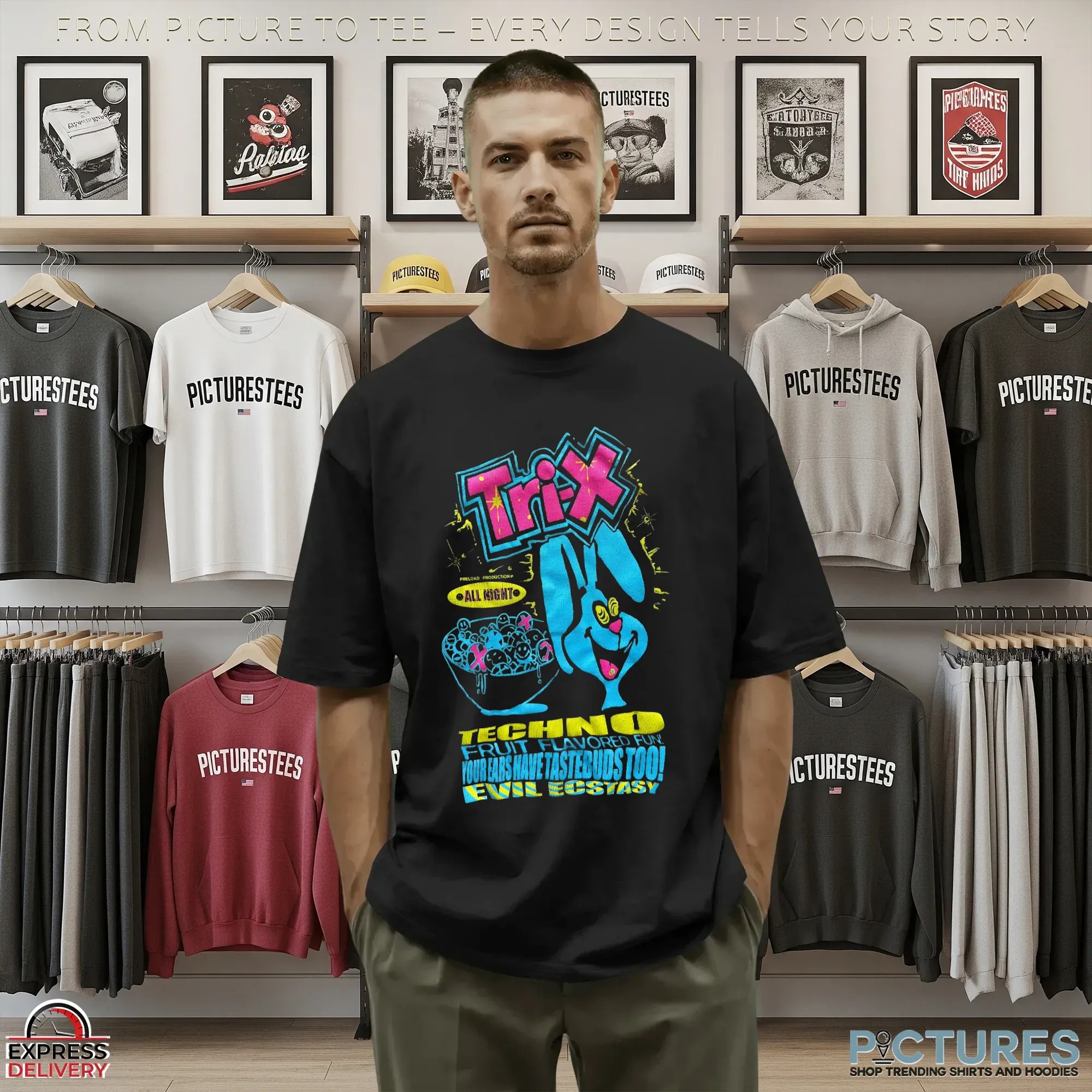Trix Bunny Techno Fruit Flavored Fun Your Ears Have Tastebuds Too Evil Ecstasy T Shirt