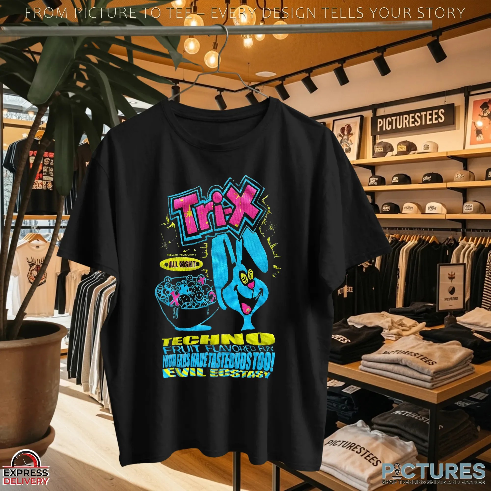 Trix Bunny Techno Fruit Flavored Fun Your Ears Have Tastebuds Too Evil Ecstasy T Shirt