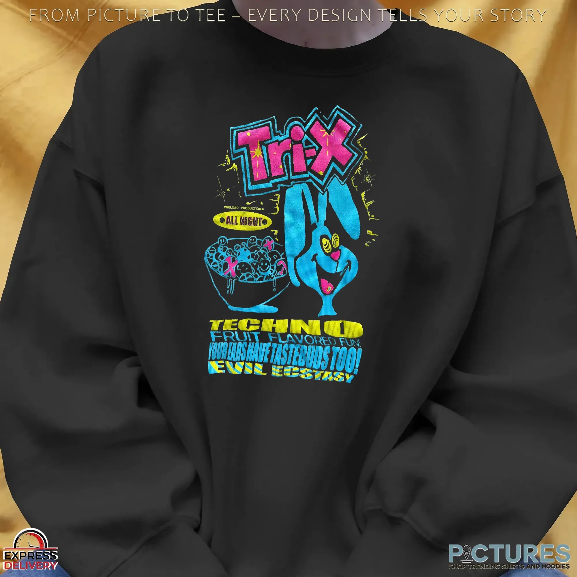 Trix Bunny Techno Fruit Flavored Fun Your Ears Have Tastebuds Too Evil Ecstasy T Shirt