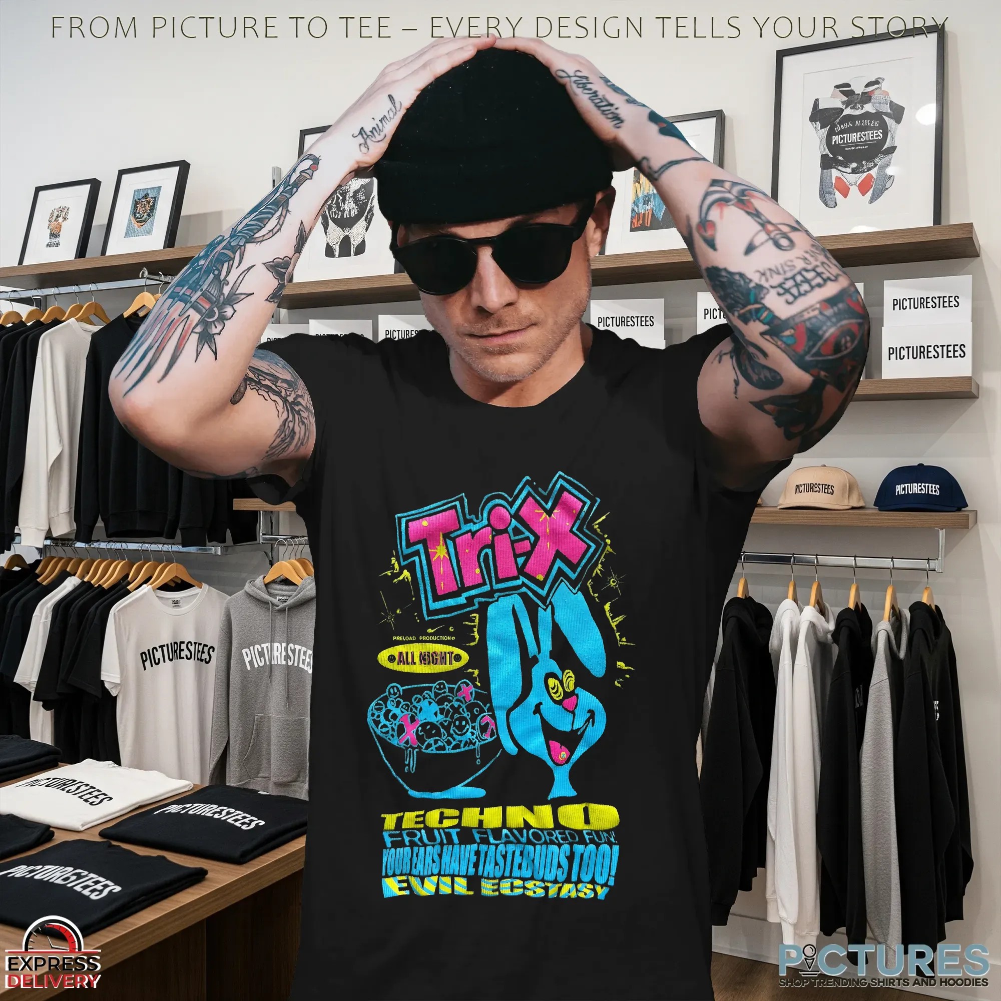 Trix Bunny Techno Fruit Flavored Fun Your Ears Have Tastebuds Too Evil Ecstasy T Shirt