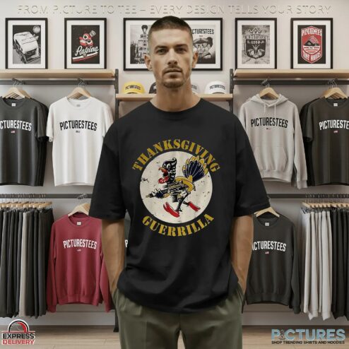 Turkey The Fat Electrician Thanksgiving Guerrilla Logo T Shirt