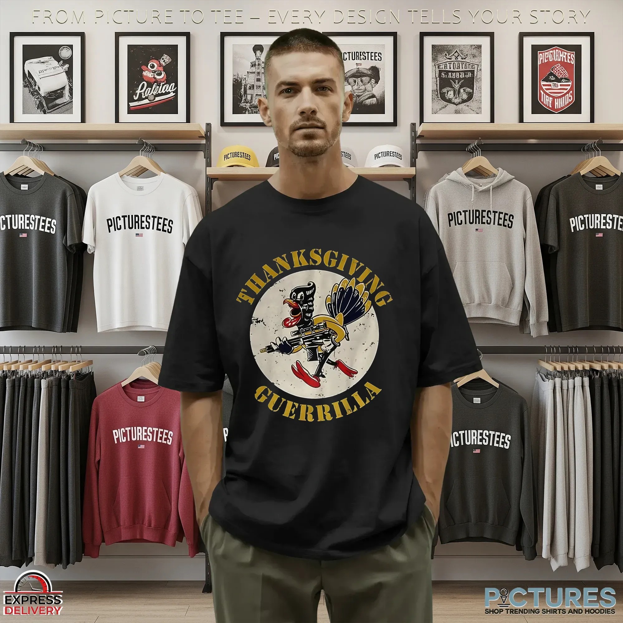 Turkey The Fat Electrician Thanksgiving Guerrilla Logo T Shirt