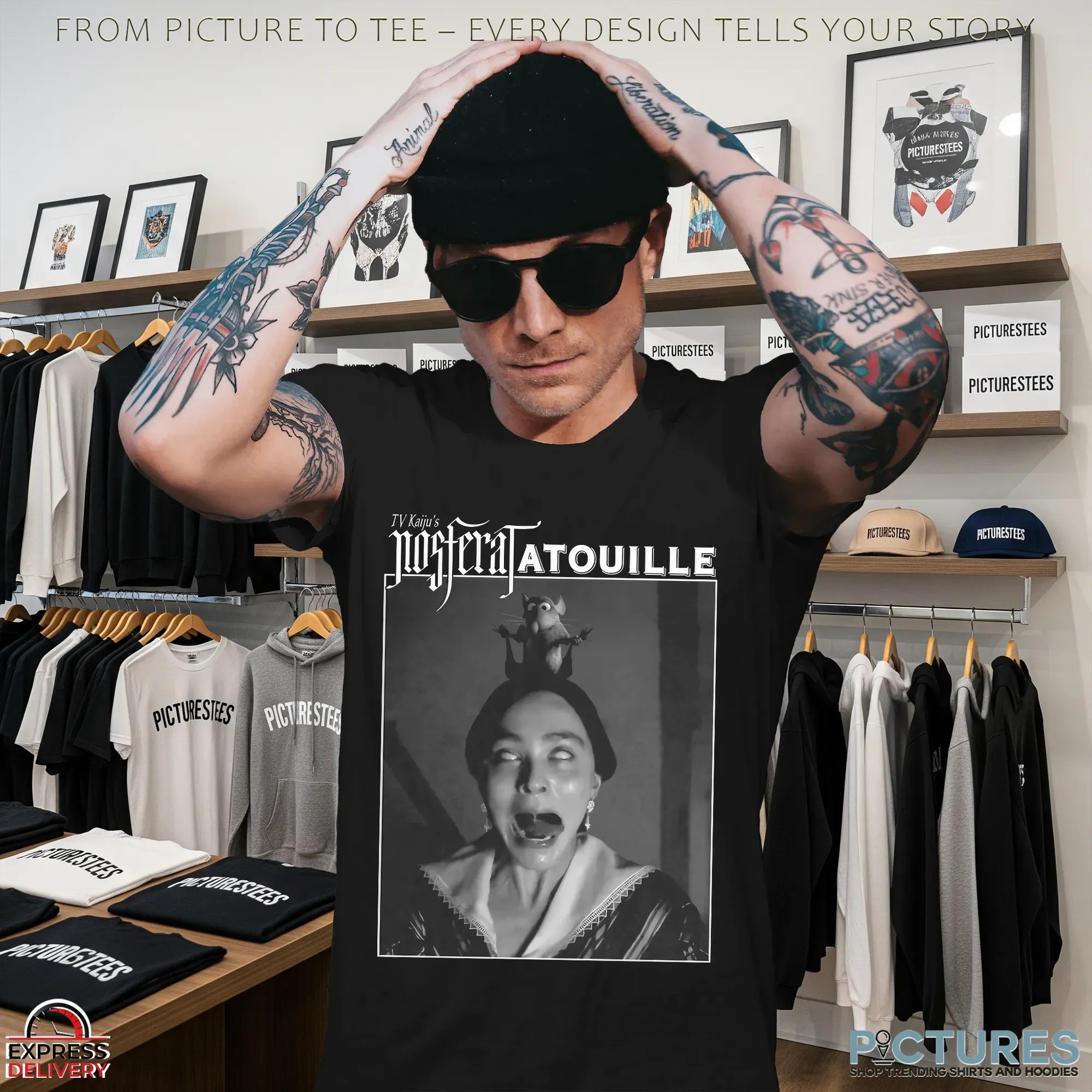 Tv Kaiju's Nosferatatouille 1922 Nosferatu And 2007 Ratatouille Film Mashup T Shirt Tv Kaiju's Nosferatatouille 1922 Nosferatu And 2007 Ratatouille Film Mashup T Shirt