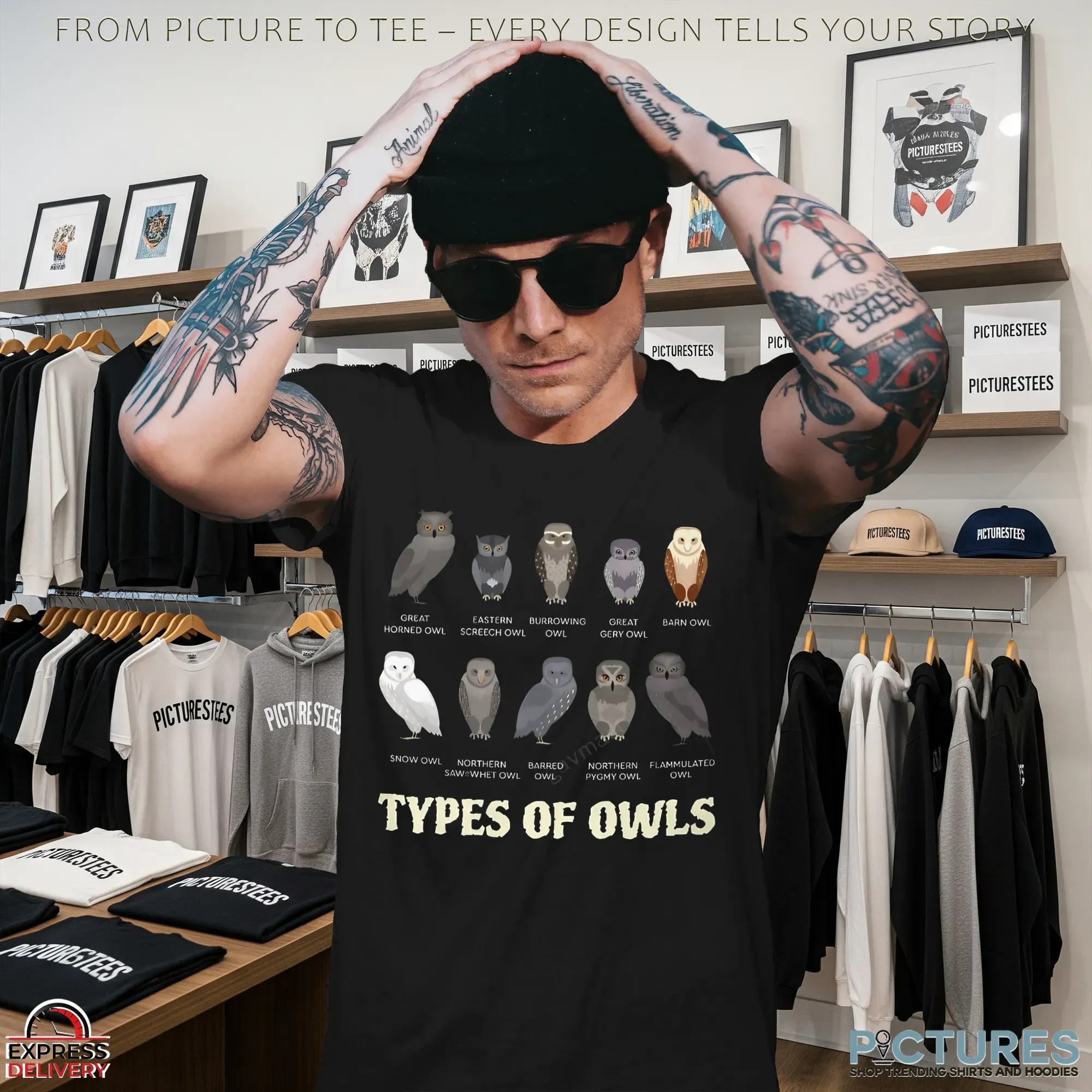 Types of Owls Great Horned Owl Eastern Sceech Owl T Shirt