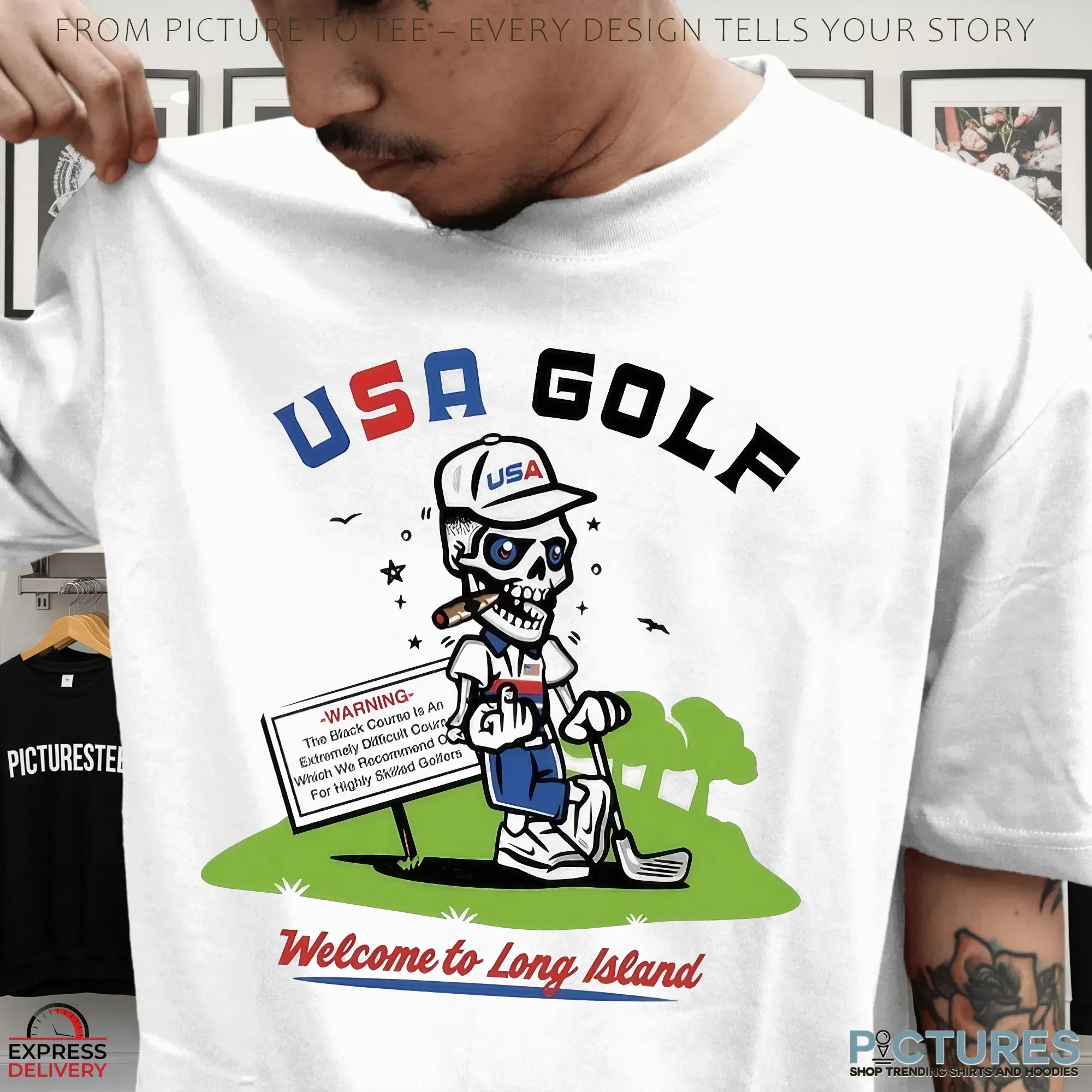 USA Golf Welcome To Long Island Shooter McGavin Skeleton T Shirt