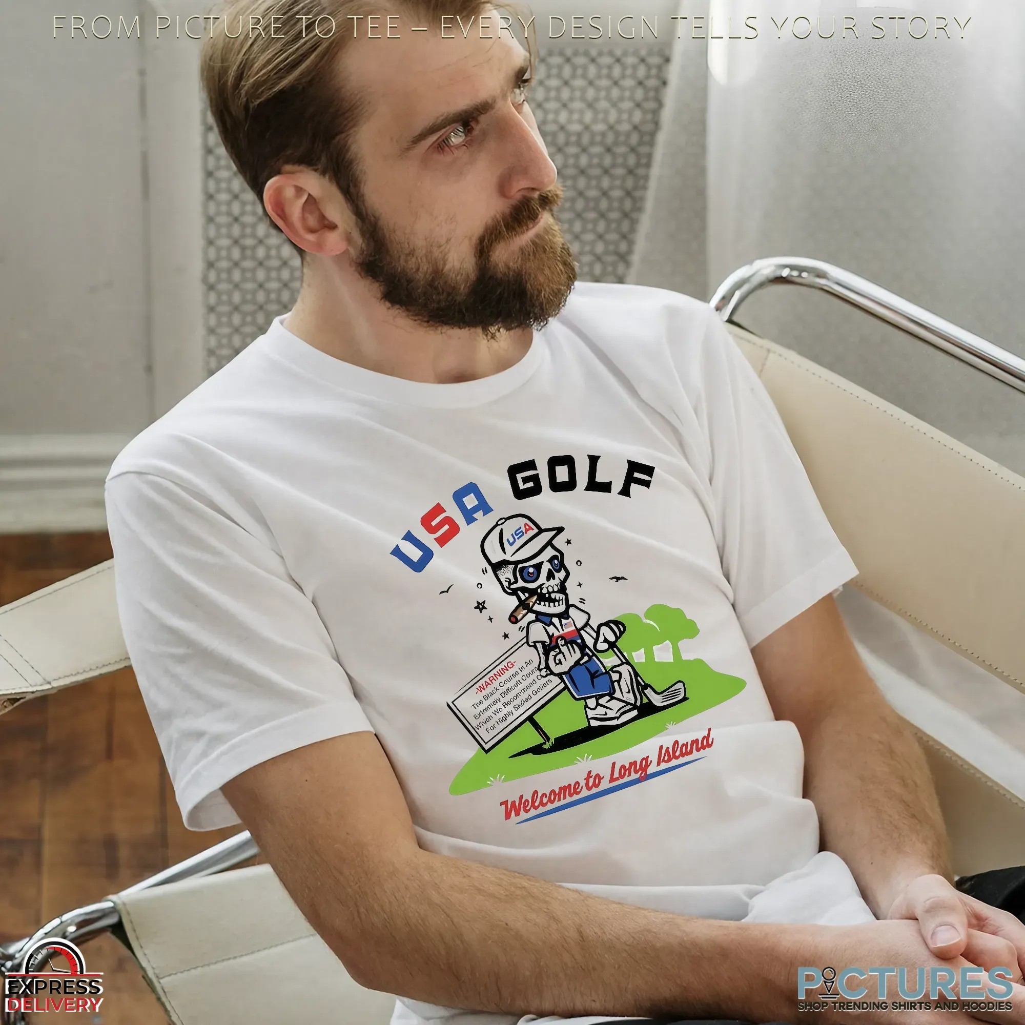 USA Golf Welcome To Long Island Shooter McGavin Skeleton T Shirt