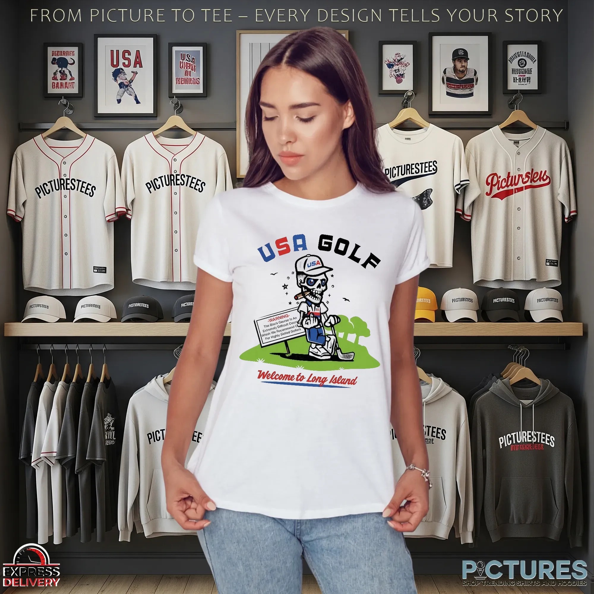 USA Golf Welcome To Long Island Shooter McGavin Skeleton T Shirt
