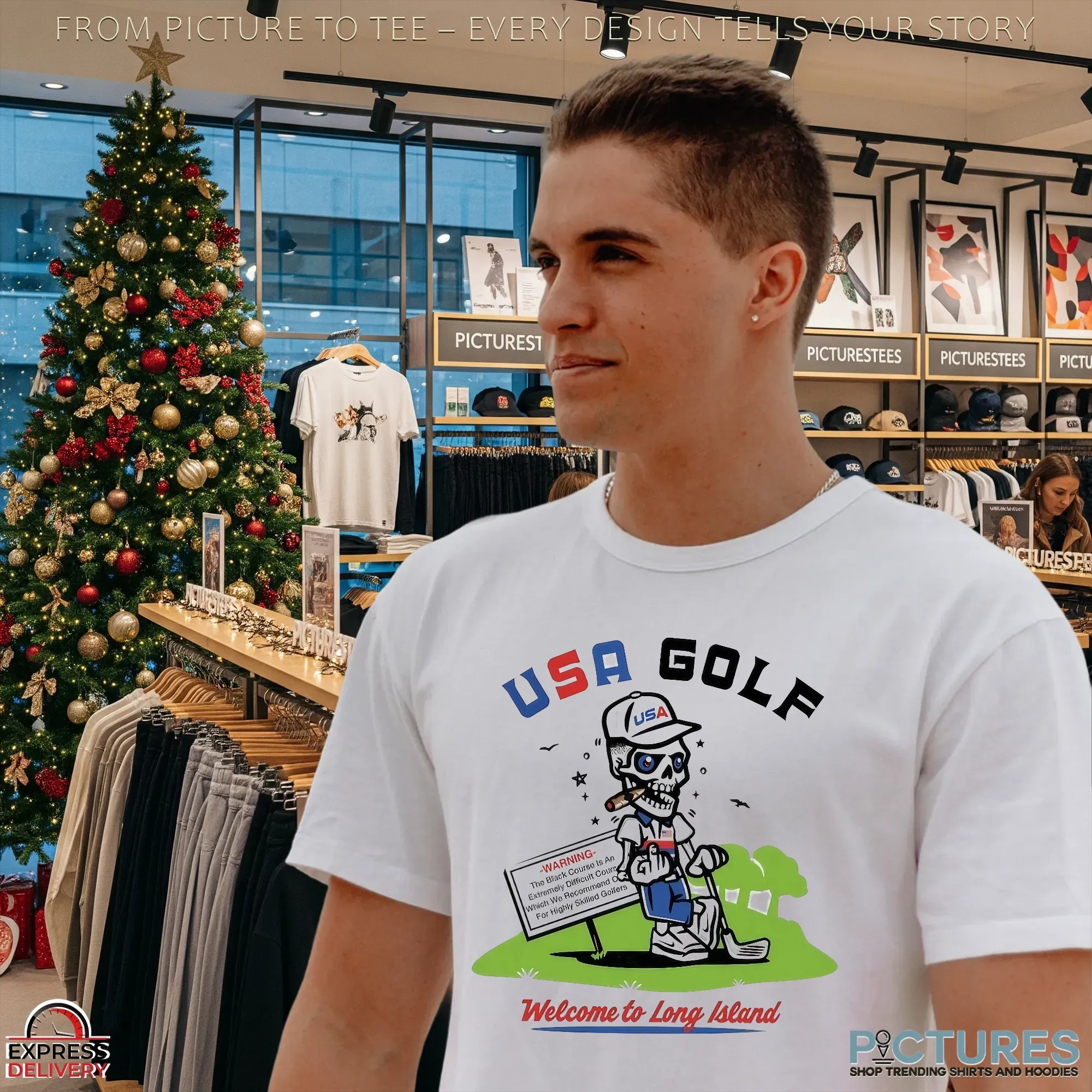 USA Golf Welcome To Long Island Shooter McGavin Skeleton T Shirt