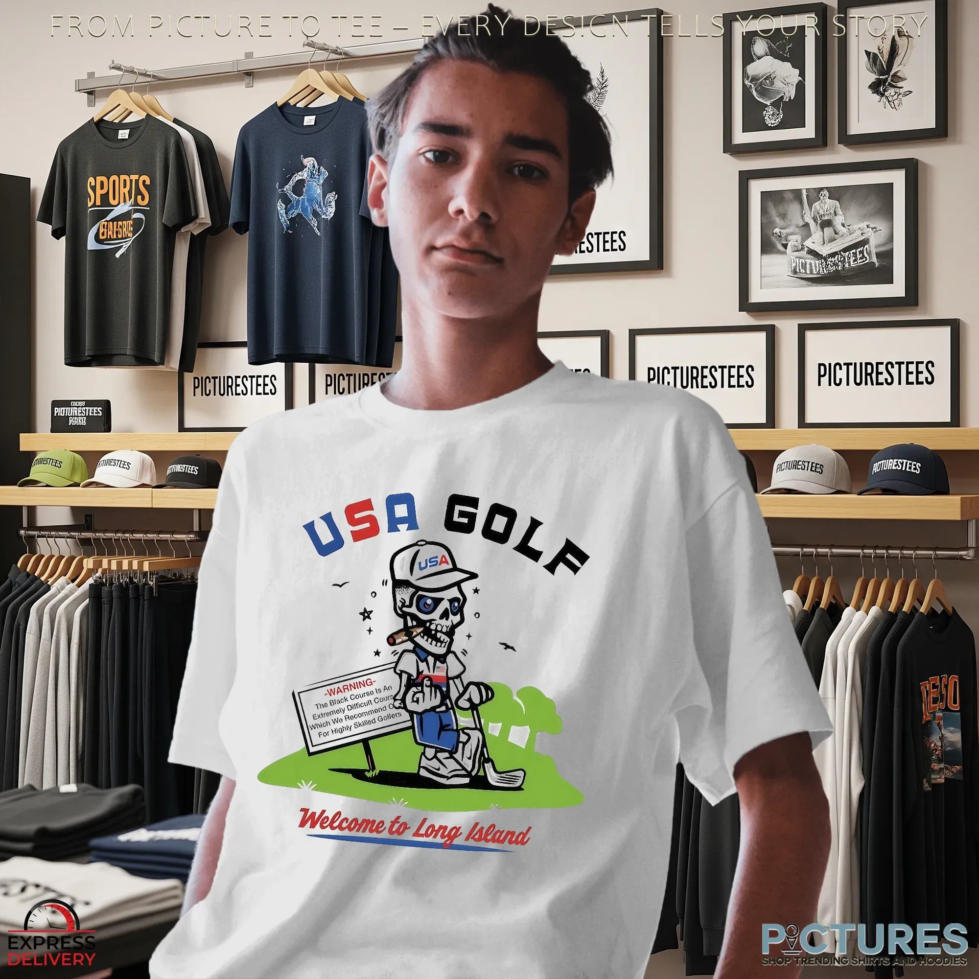 USA Golf Welcome To Long Island Shooter McGavin Skeleton T Shirt