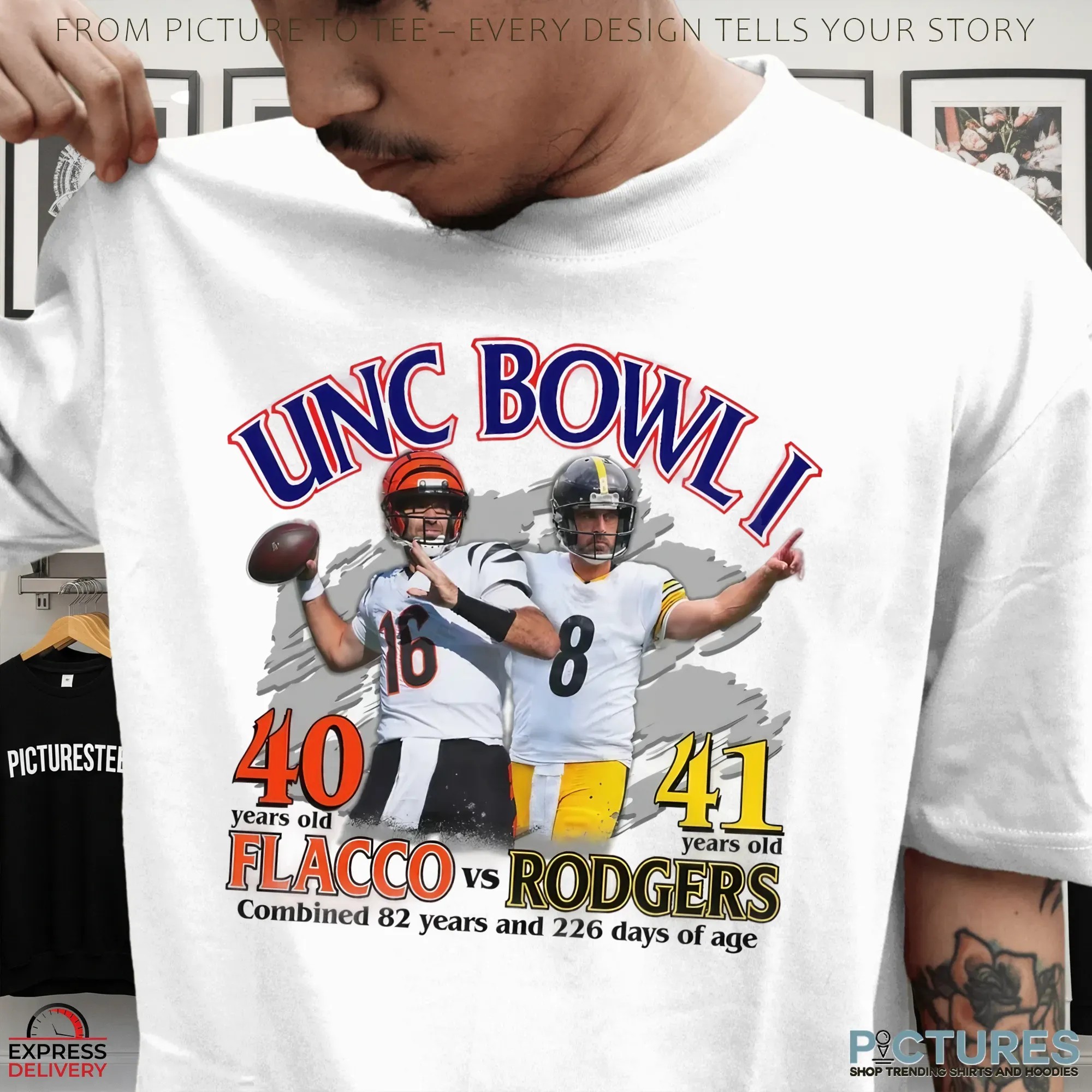 Unc Bowl I Flacco Vs Rodgers Combined 82 Years And 226 Days Of Age T Shirt