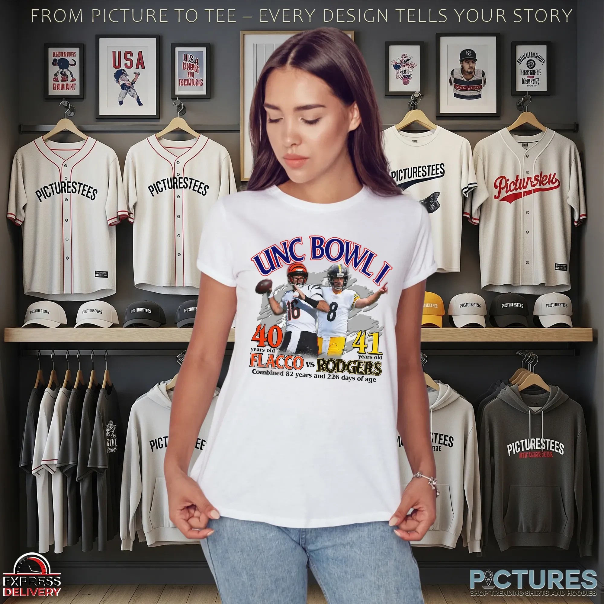 Unc Bowl I Flacco Vs Rodgers Combined 82 Years And 226 Days Of Age T Shirt