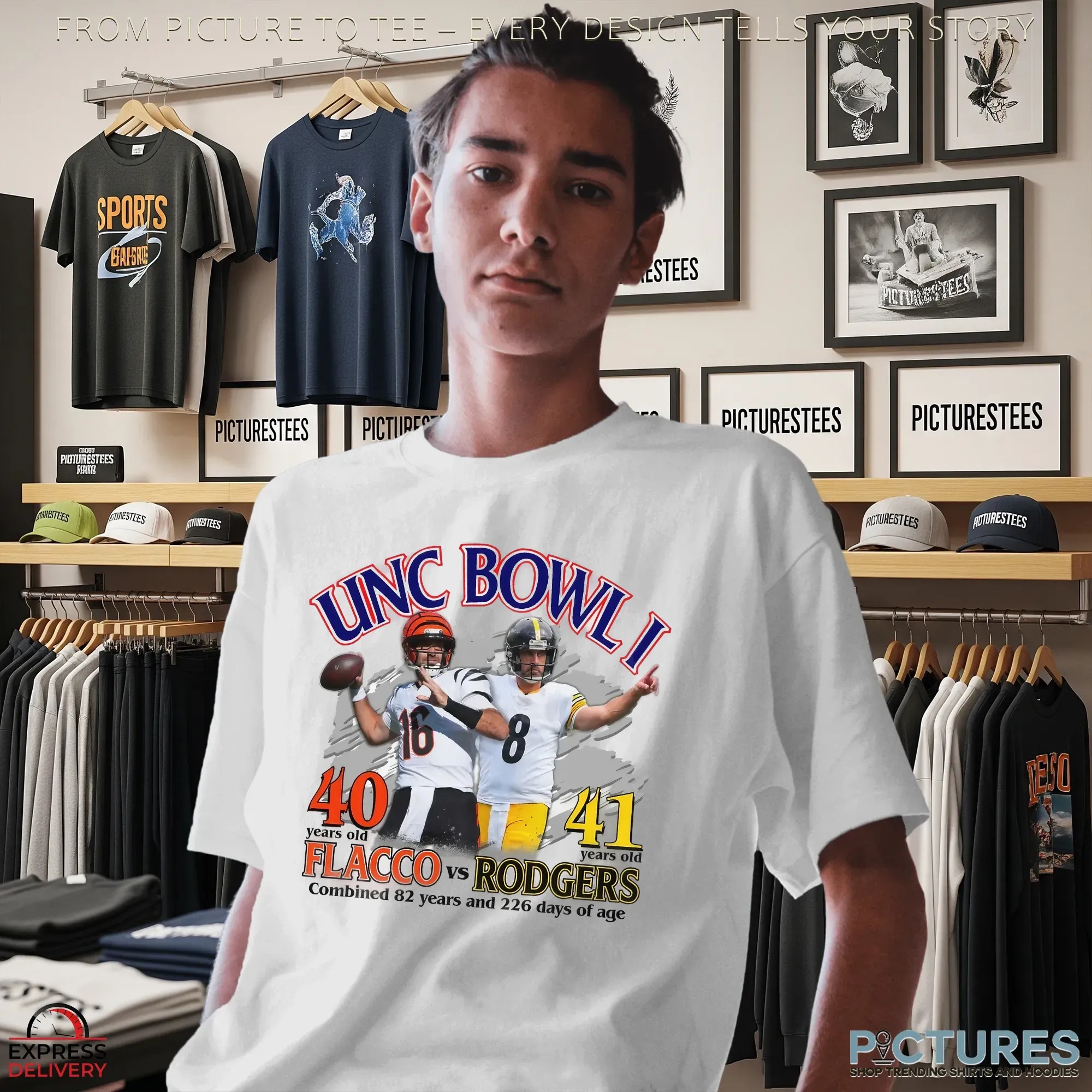 Unc Bowl I Flacco Vs Rodgers Combined 82 Years And 226 Days Of Age T Shirt