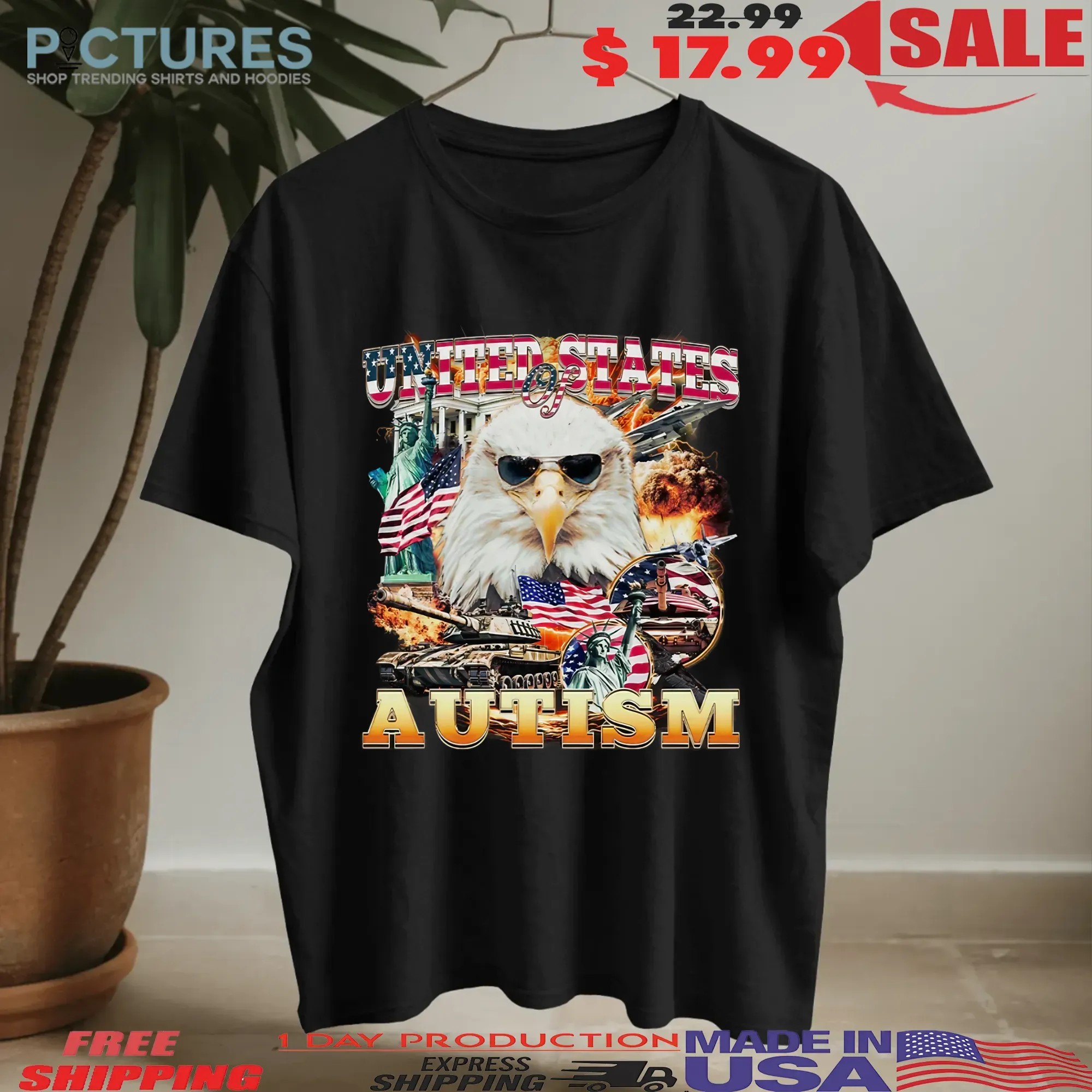 United States Of Autism Eagle USA Vintage Bootleg Style Shirt