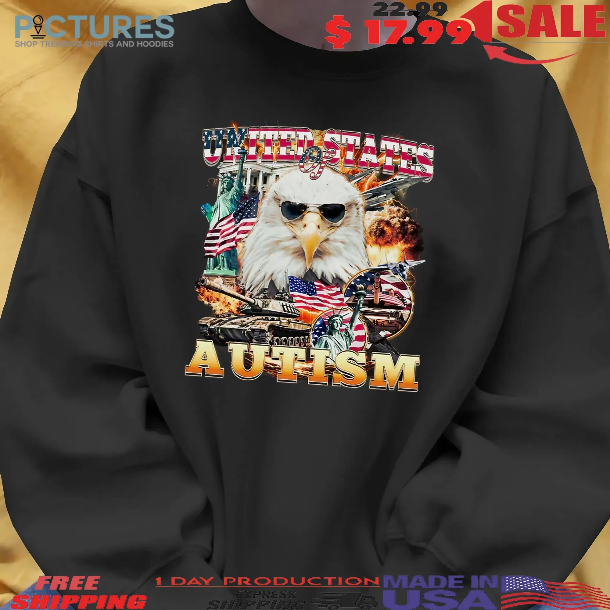 United States Of Autism Eagle USA Vintage Bootleg Style Shirt