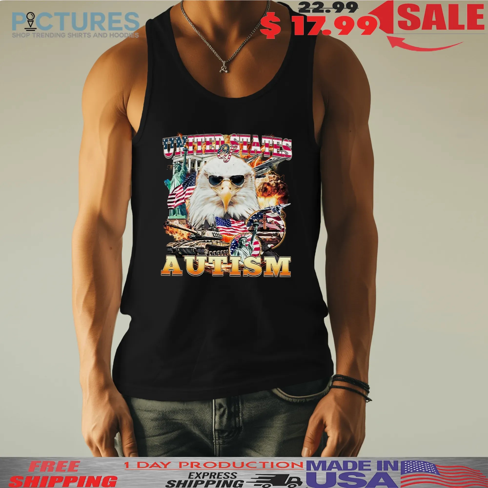 United States Of Autism Eagle USA Vintage Bootleg Style Shirt