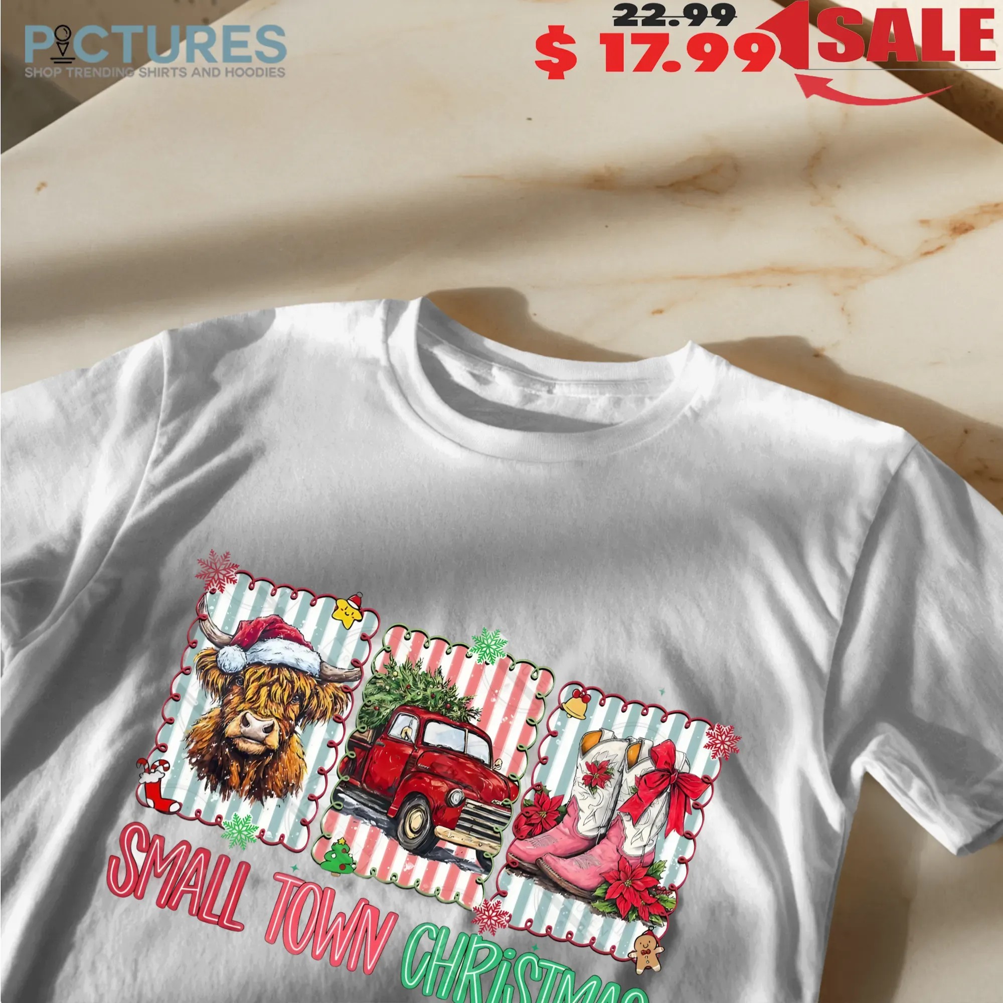Vintage Small Town Christmas Cowgirl T Shirt