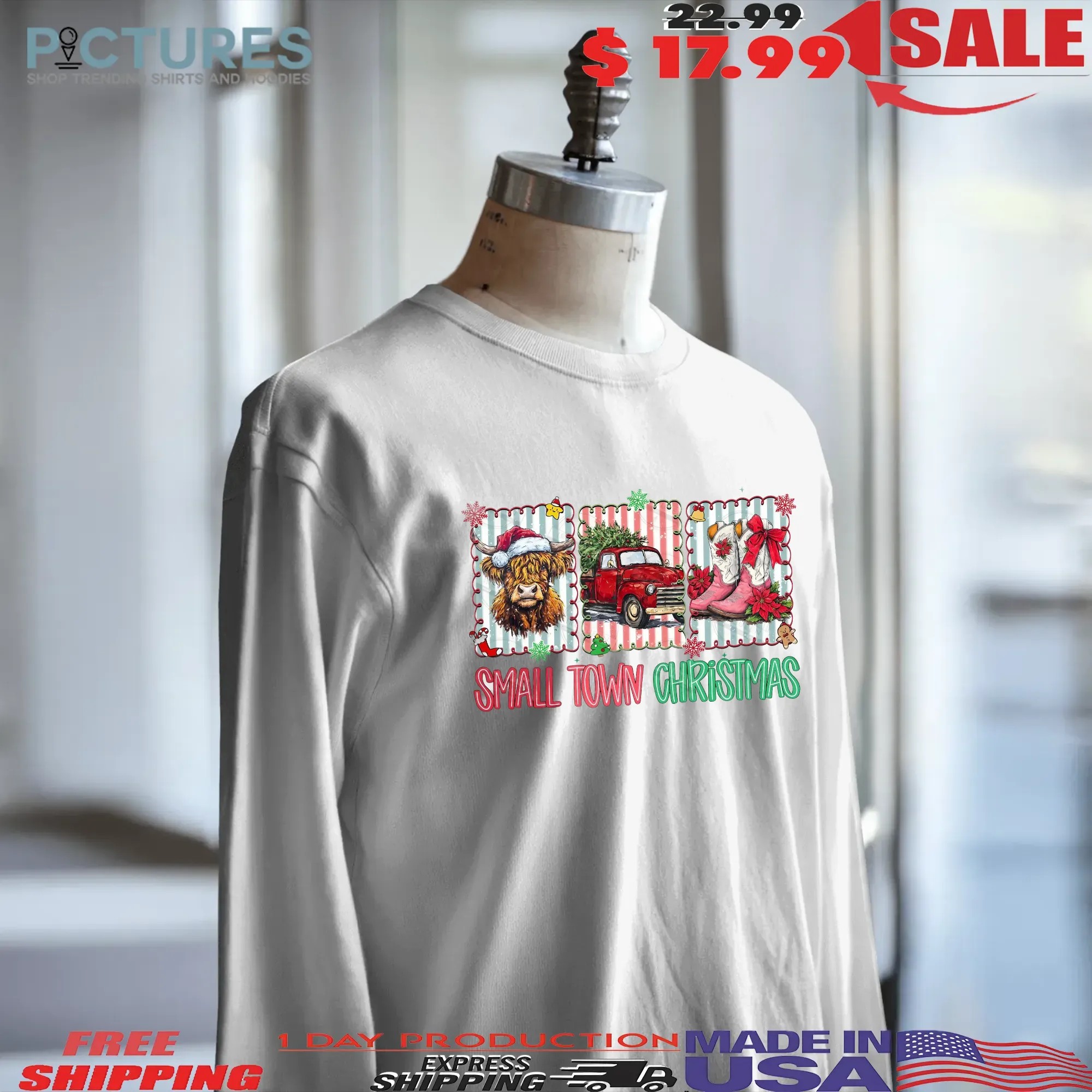 Vintage Small Town Christmas Cowgirl T Shirt