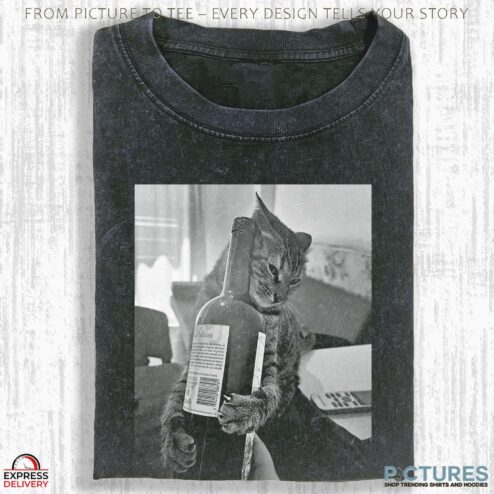 Wacky Cat Holding Alcohol Meme T Shirt