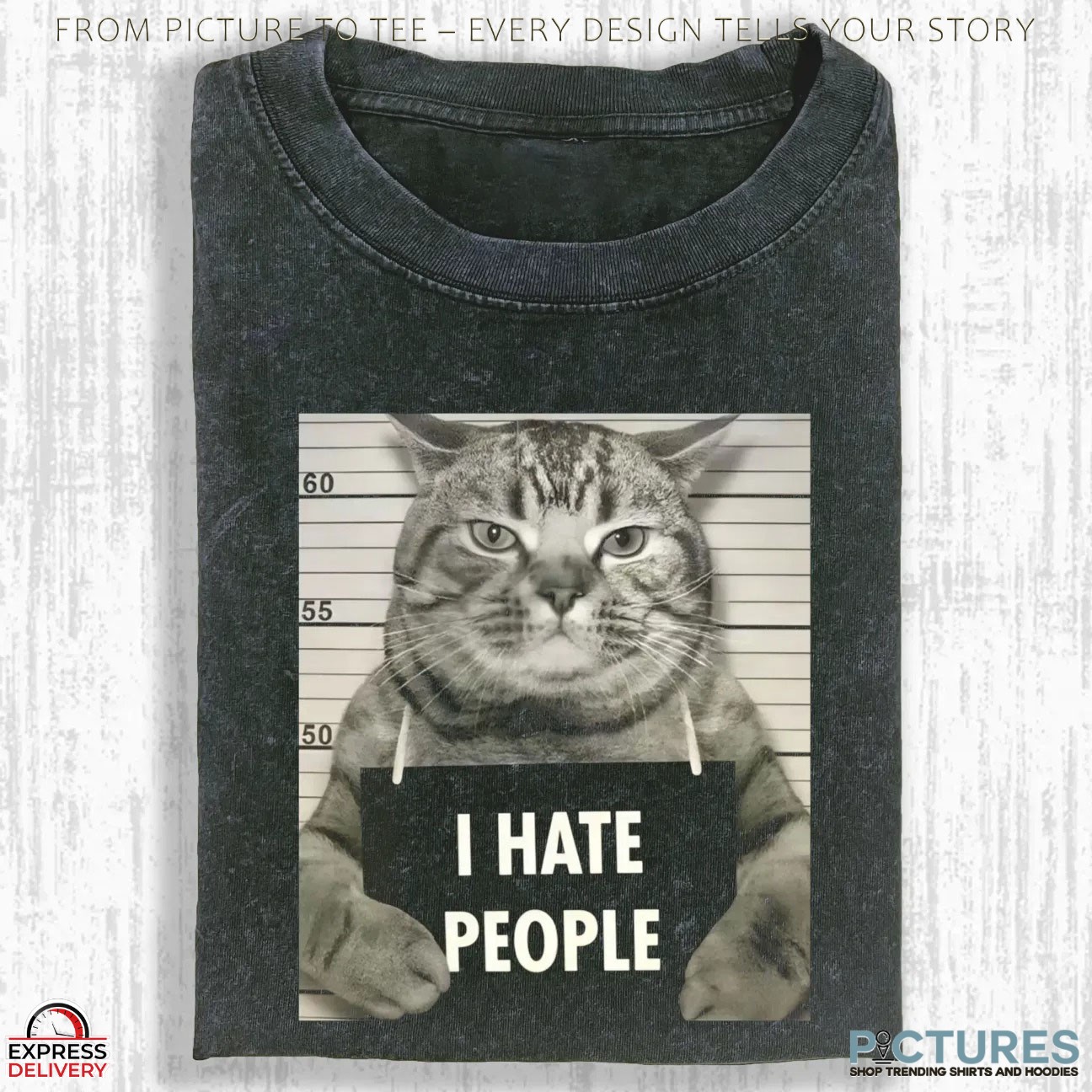 Wacky Cat I Hate People Mug Shot T Shirt